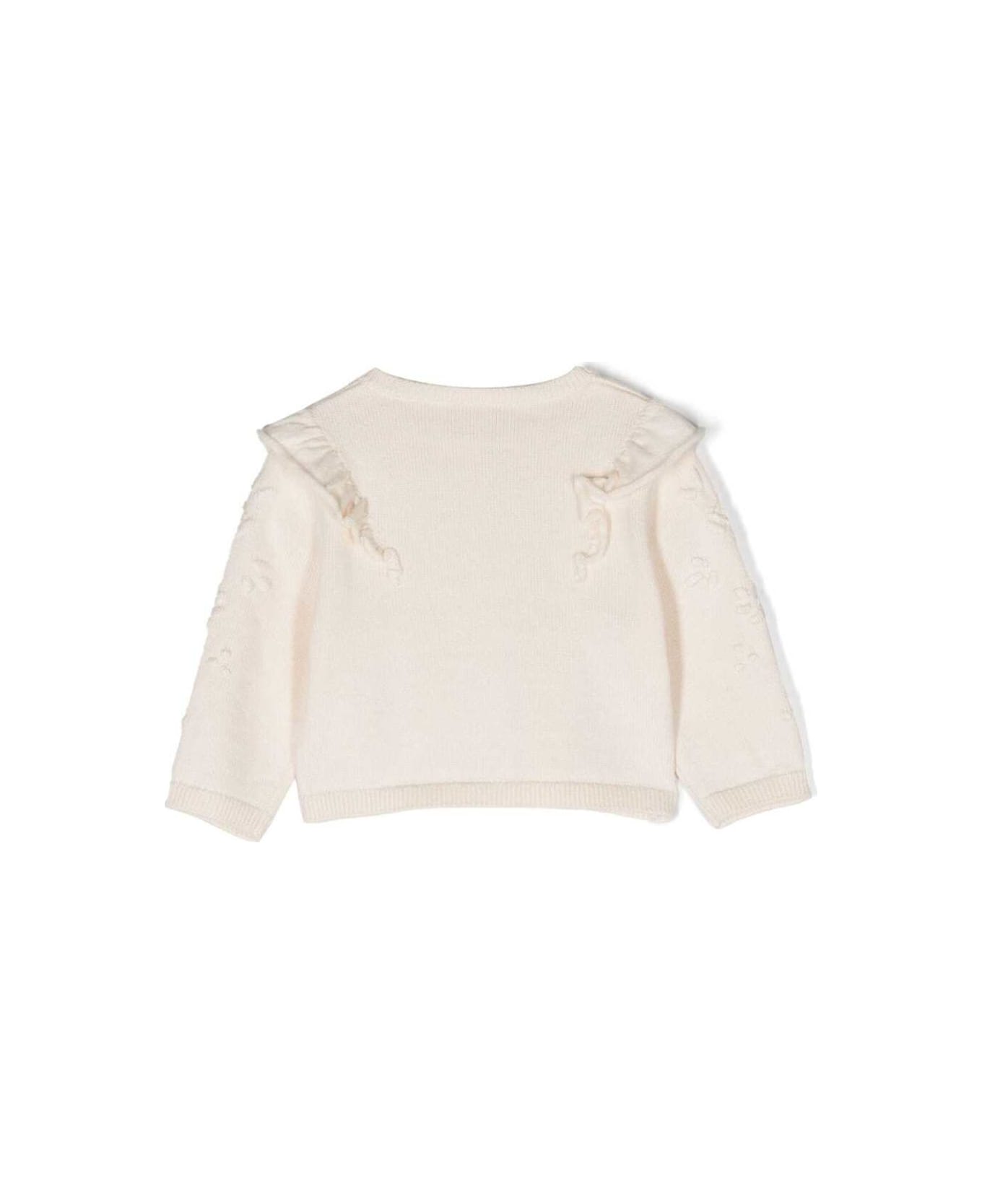 Chloé White Cardigan With Frill And Embroidered Logo In Cotton And Wool Baby - White ニットウェア＆スウェットシャツ