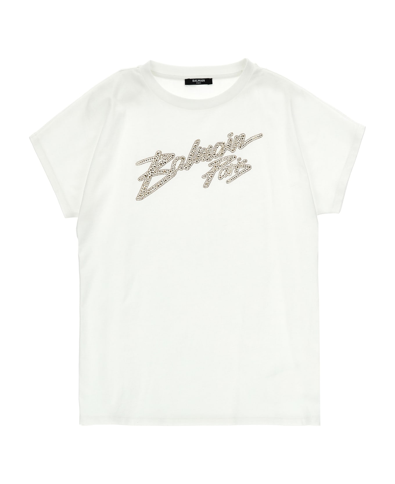 Balmain Rhinestone Logo T-shirt - White/gold