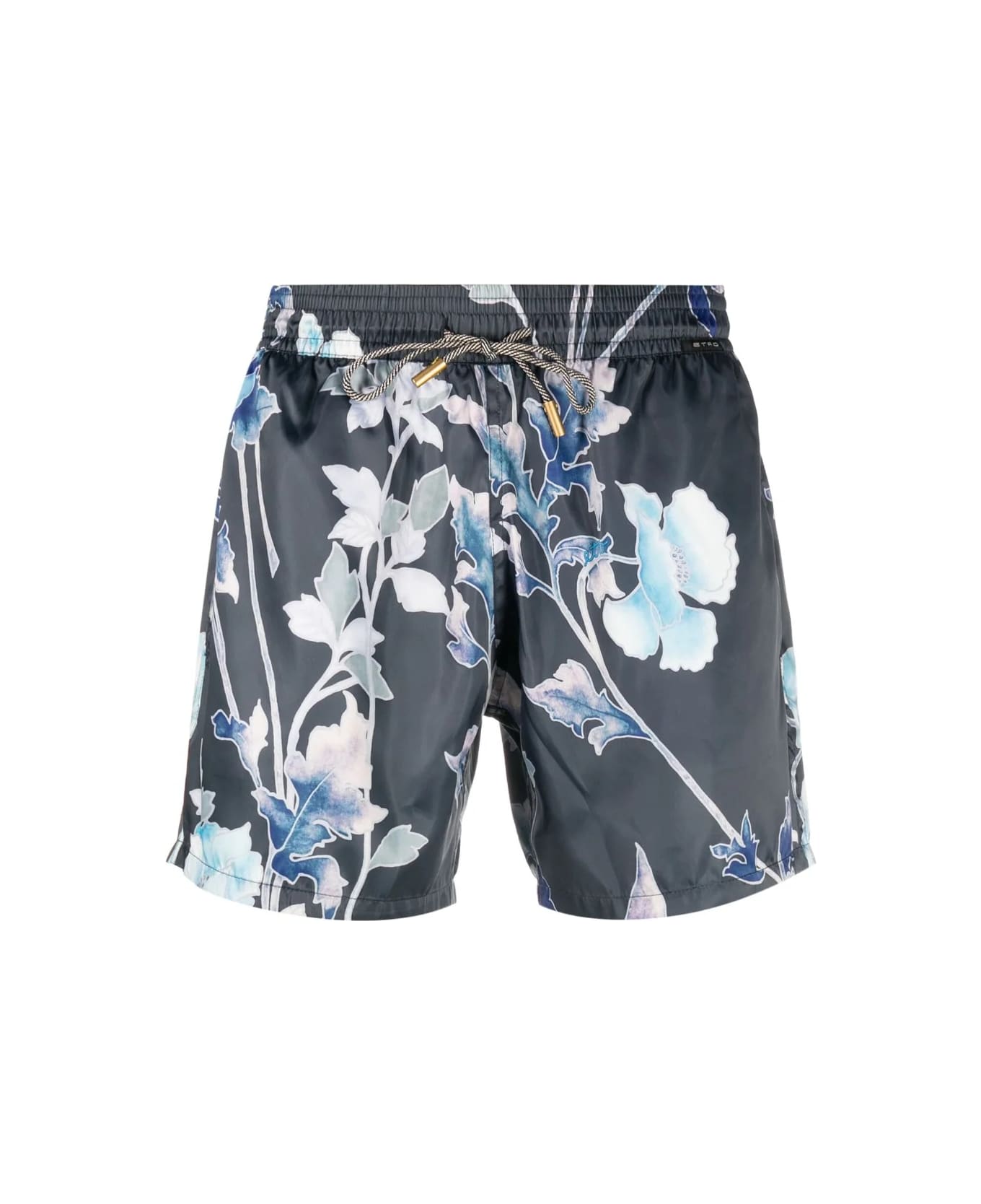 Etro Navy Blue Swim Shorts With Contrast Print - Blu