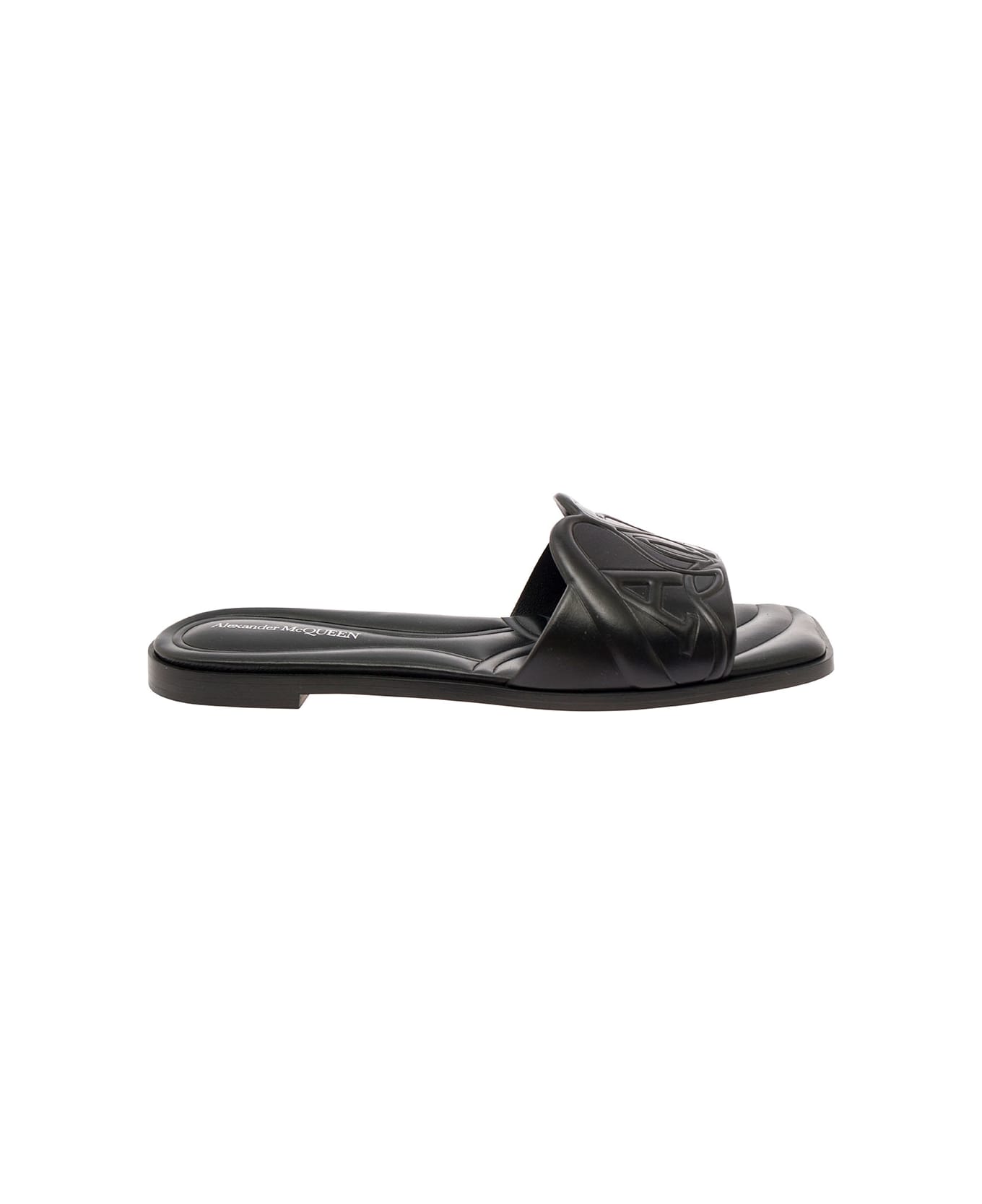 Alexander McQueen Black Quilted Sandals With Logo Motif In Leather Woman - Black