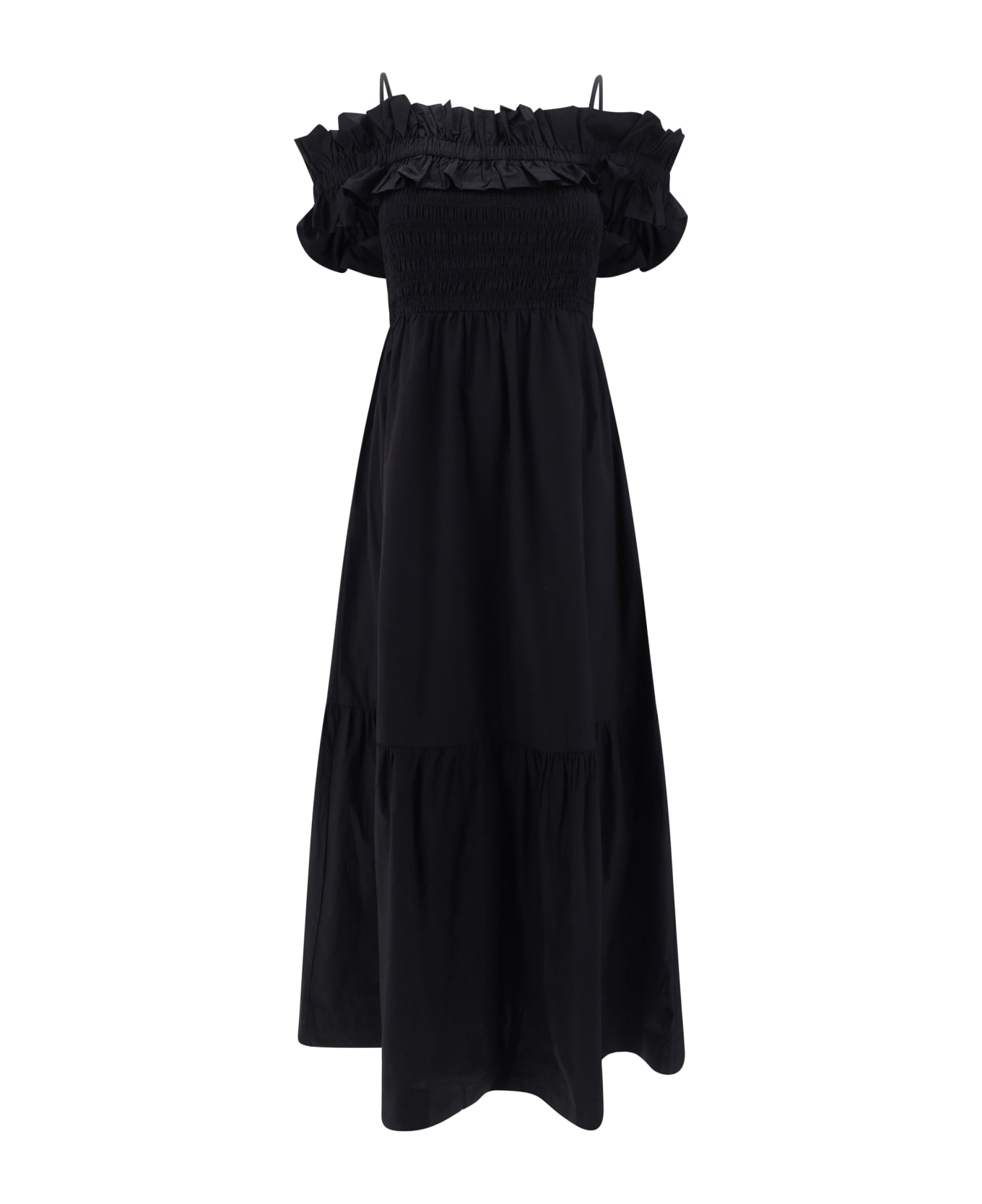 Ganni Long Smock Dress - Black
