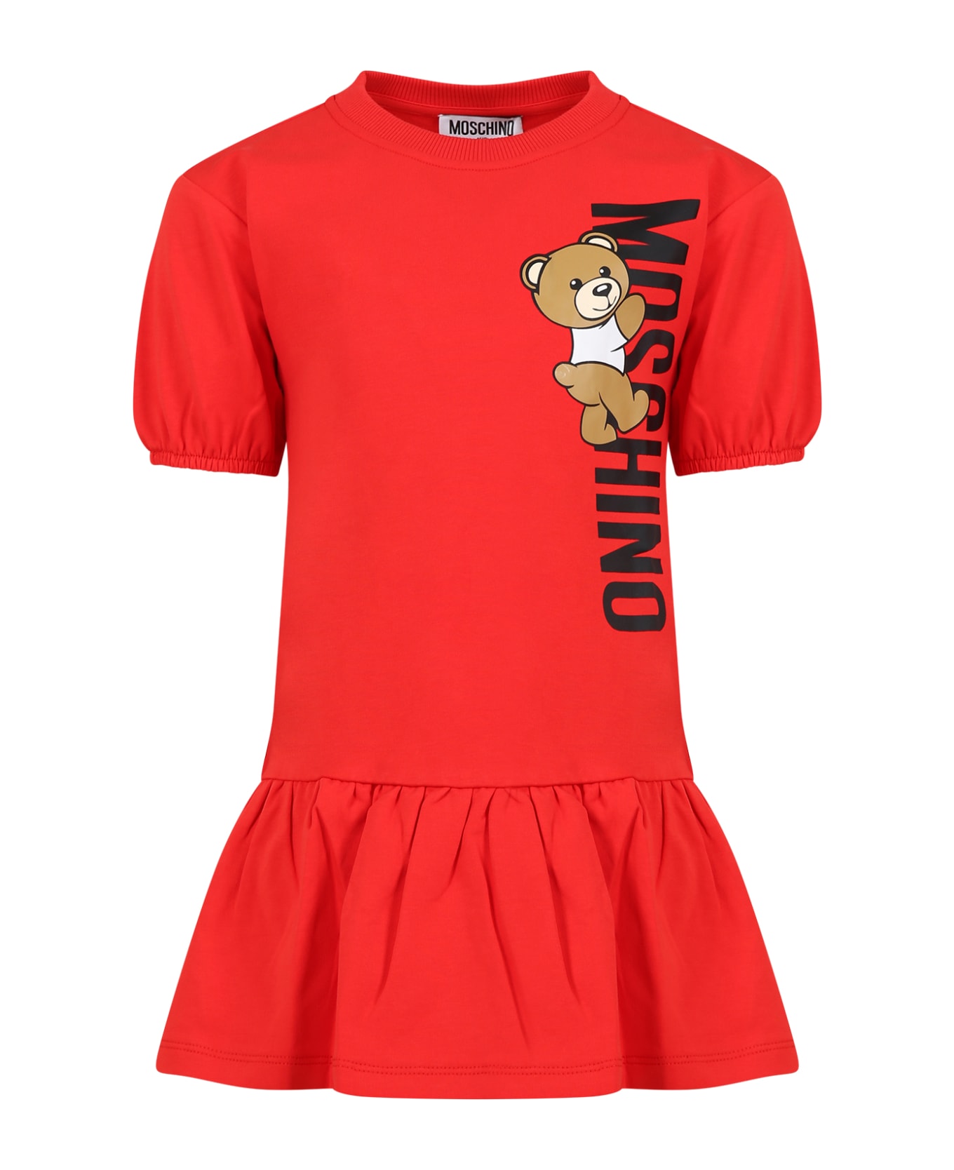 Moschino Red Dress For Girl With Teddy Bear And Logo - Red