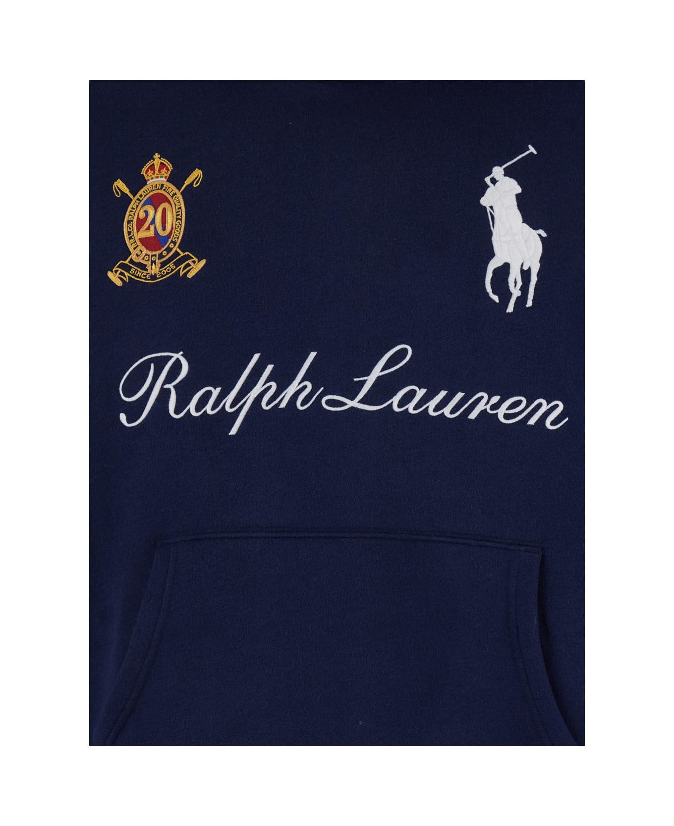 Polo Ralph Lauren 'regular Fit' Blue Hoodie With Maxi Horse Embroidery On The Front And Lettering Logo In Cotton Blend Man - Blu
