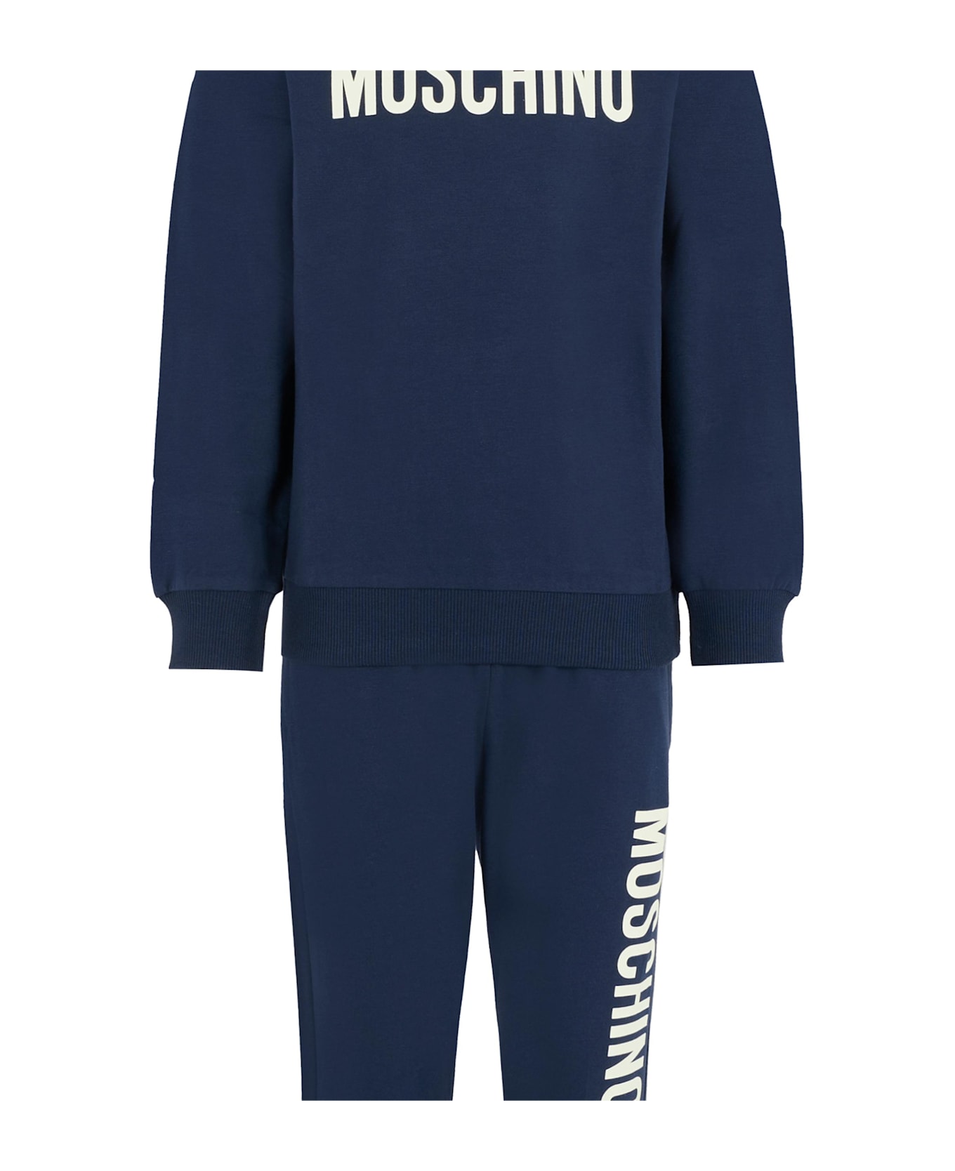Moschino Blue Suit For Kids With Logo - Blue