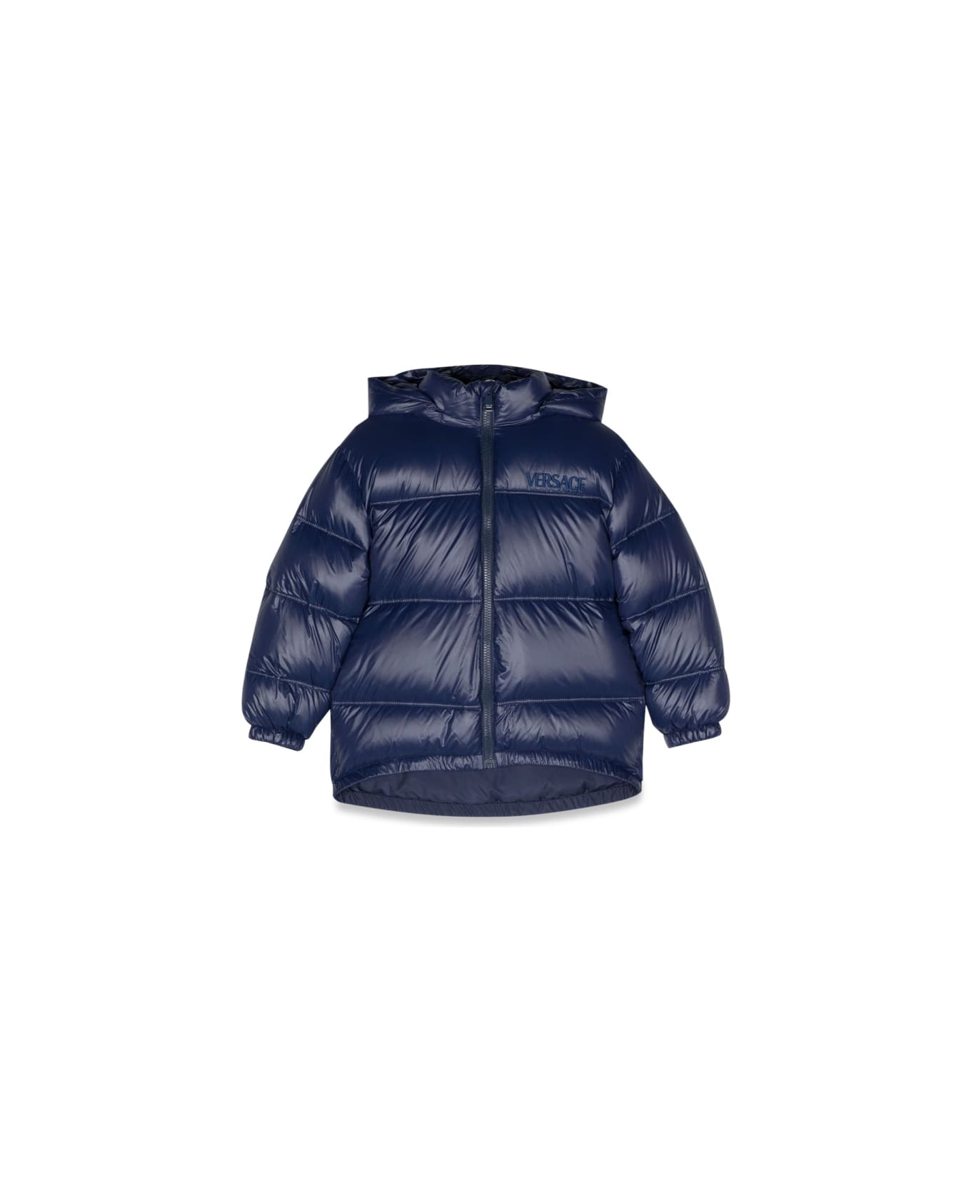 Versace Down Jacket With Logo - BLUE