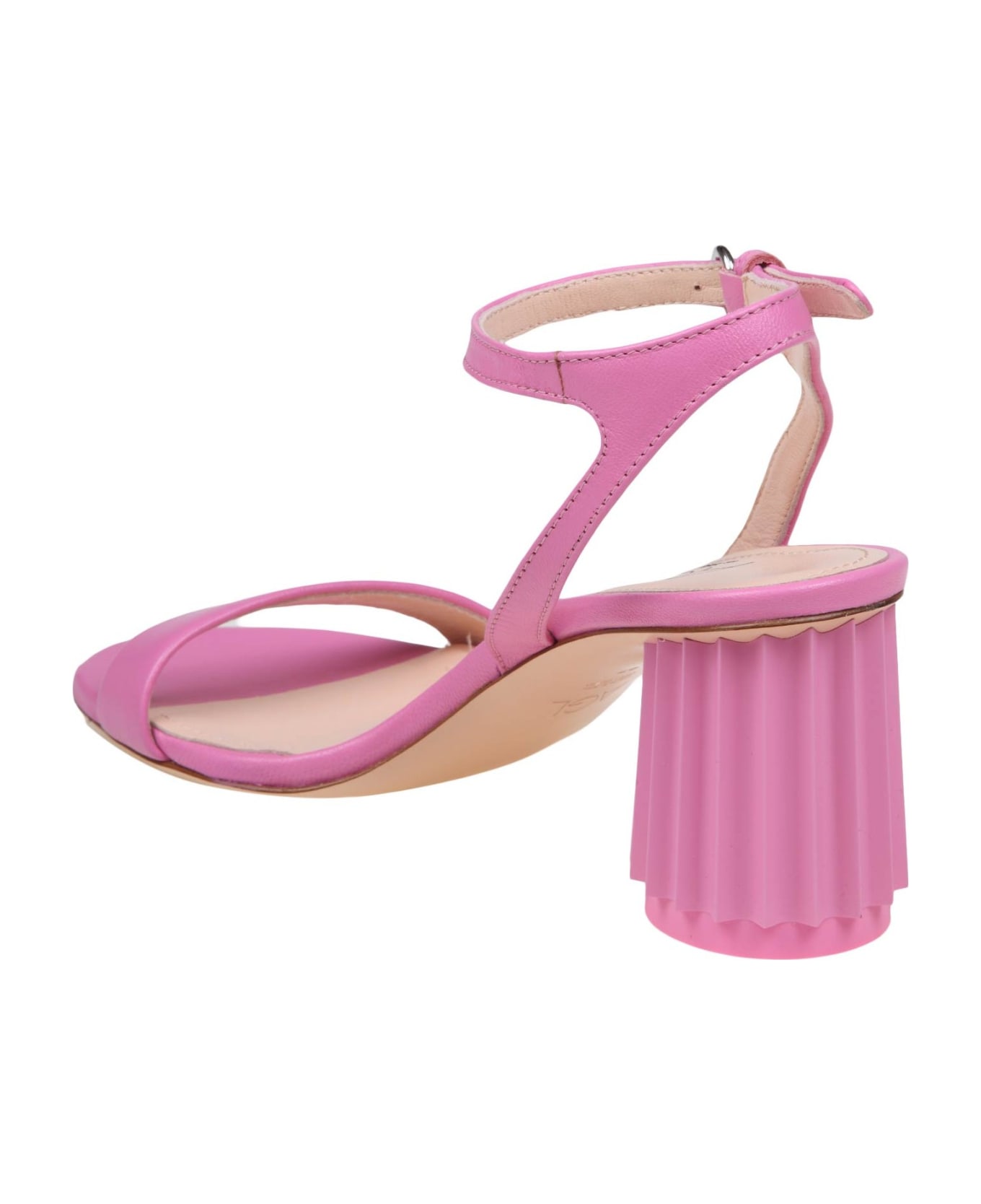 AGL Pink Leather Sandal With Column Heel - Temptation  サンダル