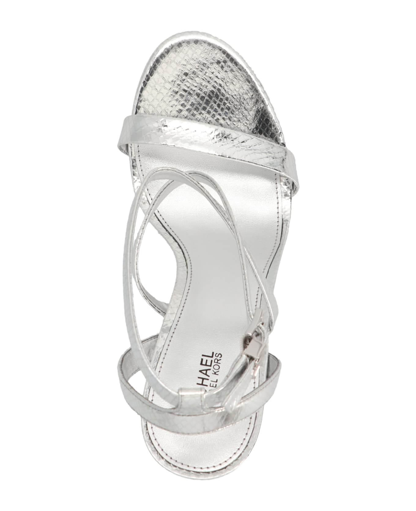 Michael Kors Asha Heeled Leather Sandals - Silver