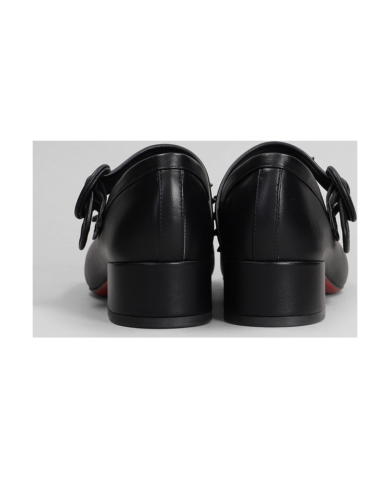 Christian Louboutin Mamastrapita Spike30 Ballet Flats In Black Leather - Black/lin Black
