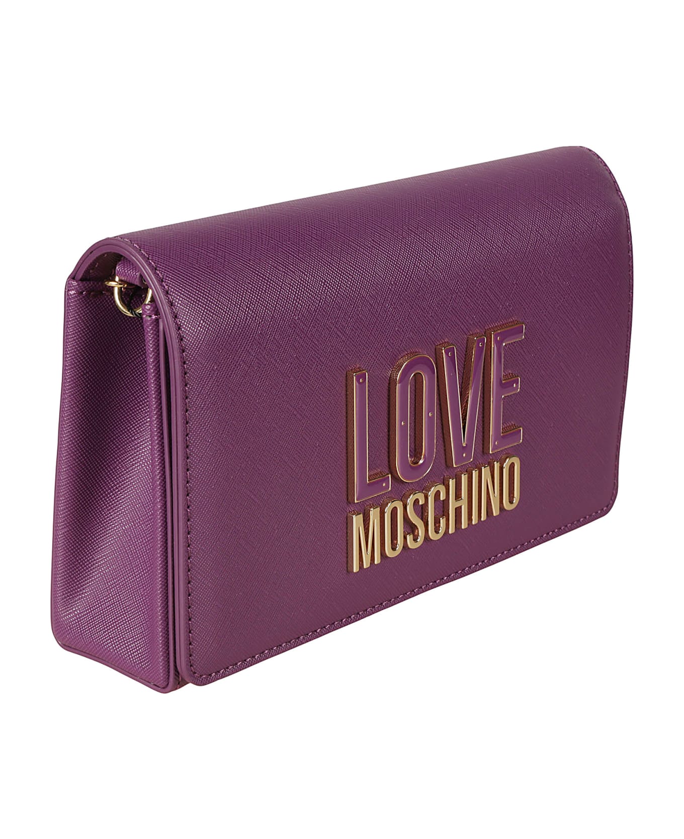 Love Moschino Logo Plaque Embossed Flap Shoulder Bag - Purple クラッチバッグ