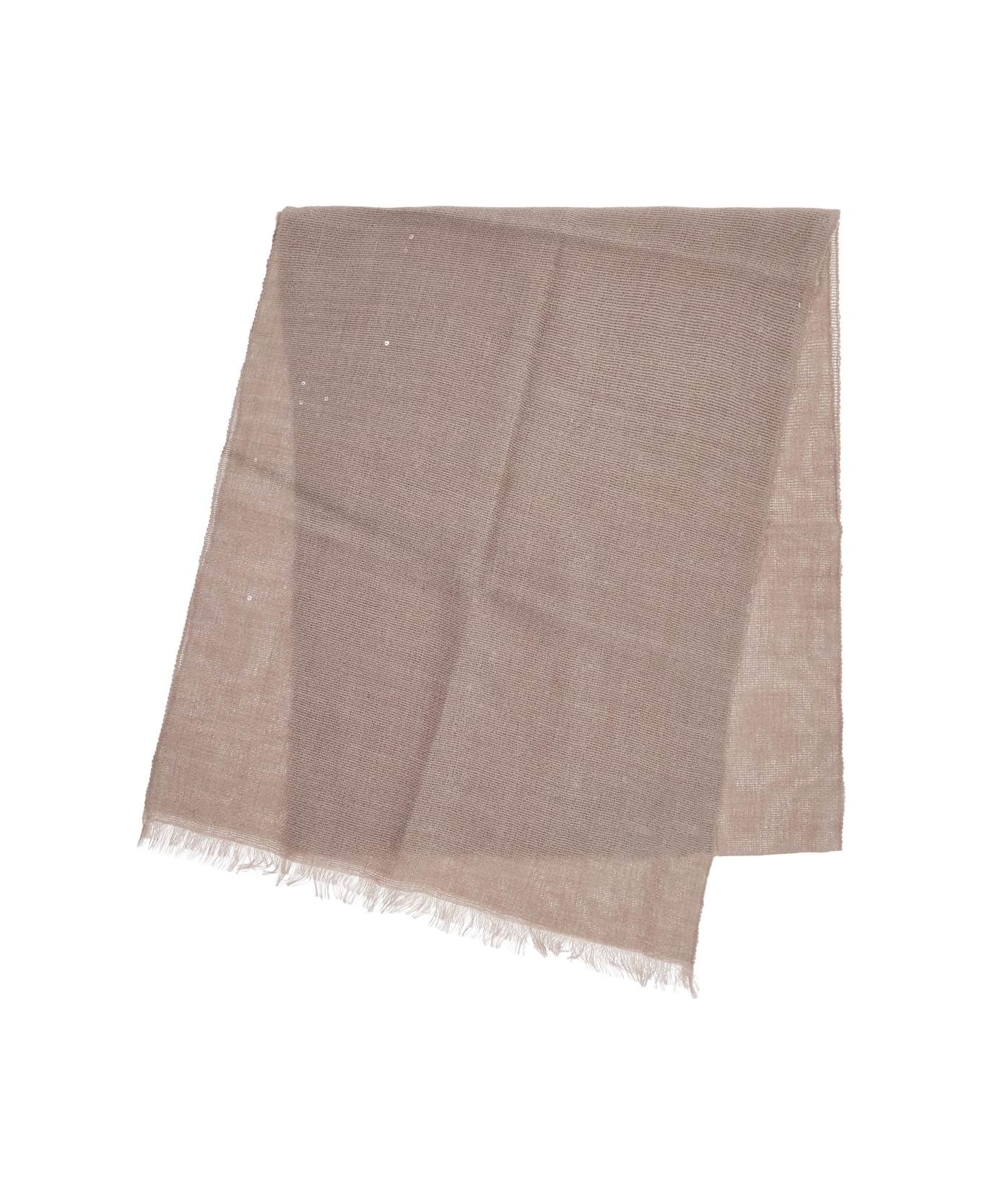 Brunello Cucinelli Cashmere And Silk Scarf With Sequins. - BEIGE (Beige)