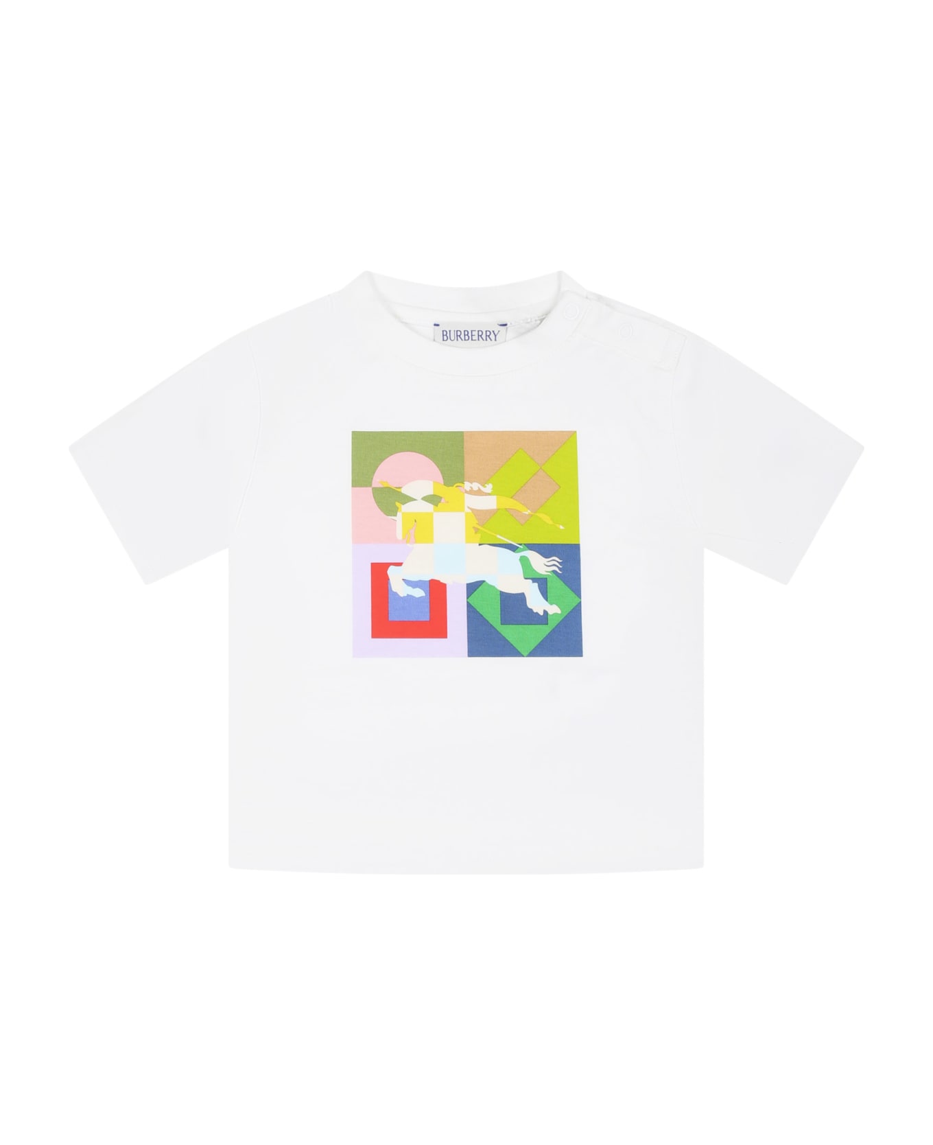 Burberry White T-shirt For Baby Boy With Print And Equestrian Knight - White Tシャツ＆ポロシャツ