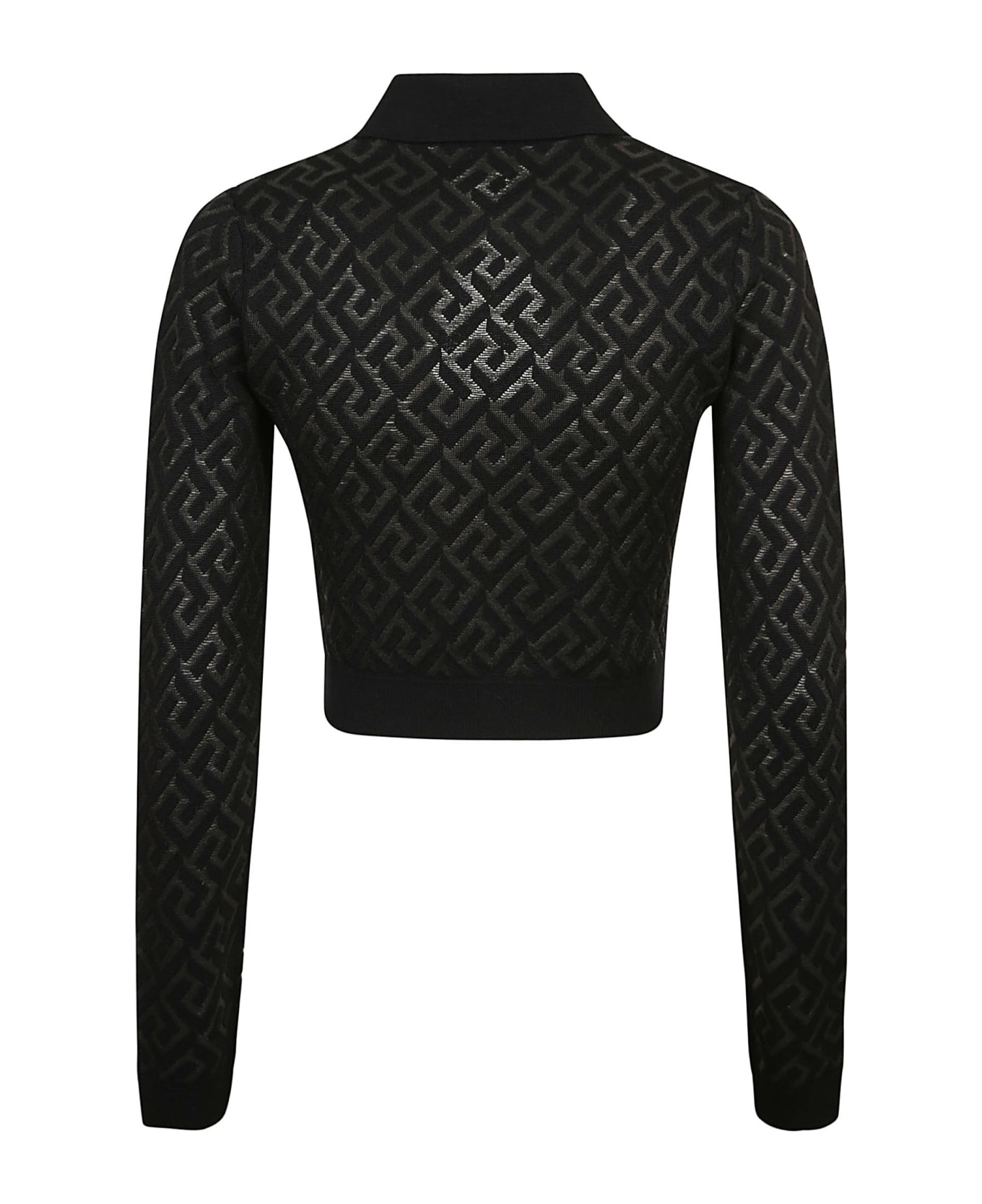 Versace All-over Logo Cut-out Detail Cropped Sweater - Black