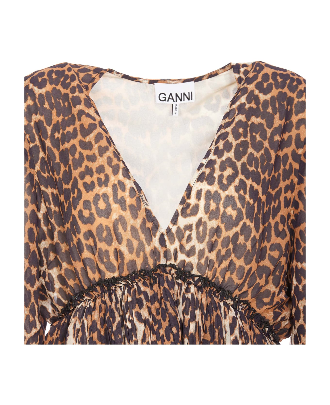 Ganni V-neck Leopard Print Blouse - Beige シャツ