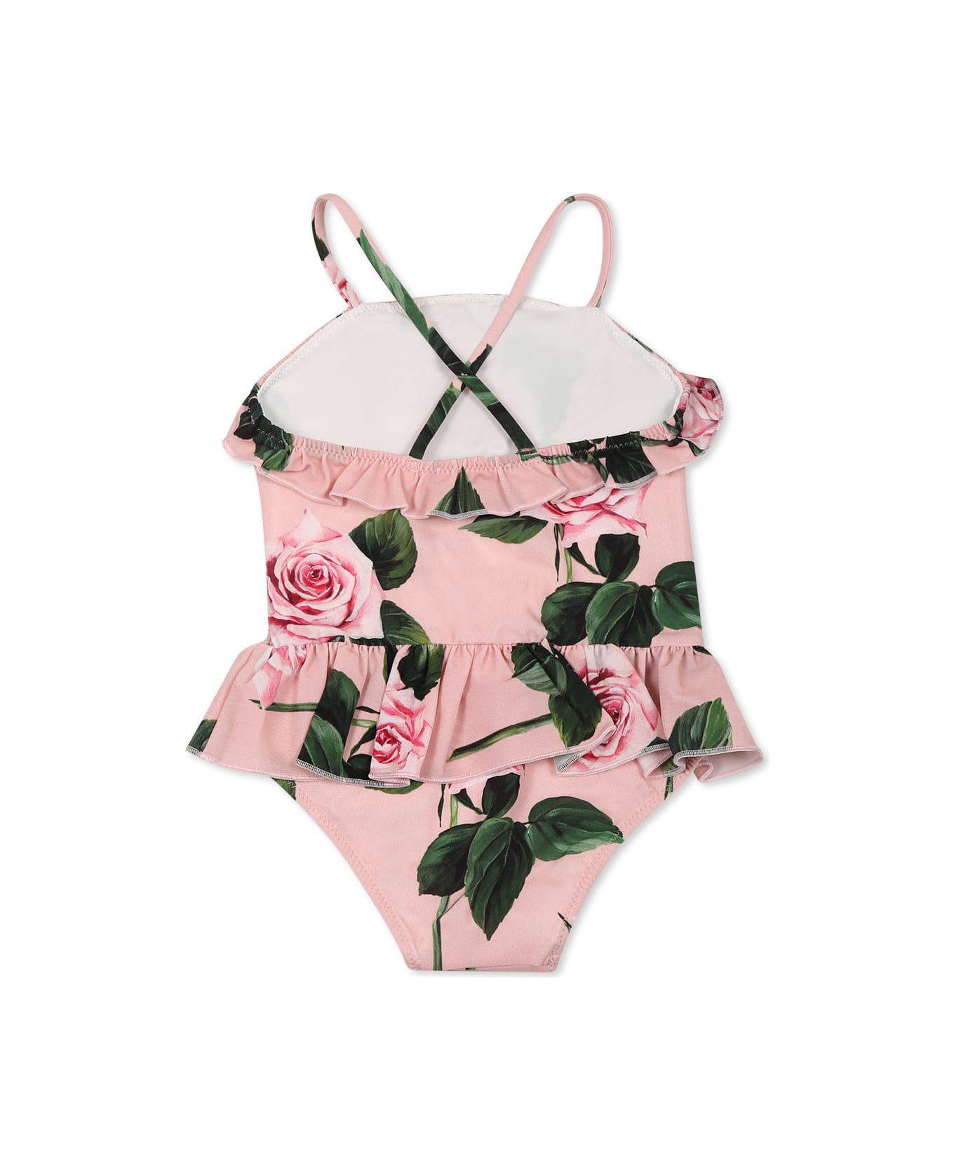 Dolce & Gabbana Pink Swimsuit For Baby Girl With Rose Print - Pink