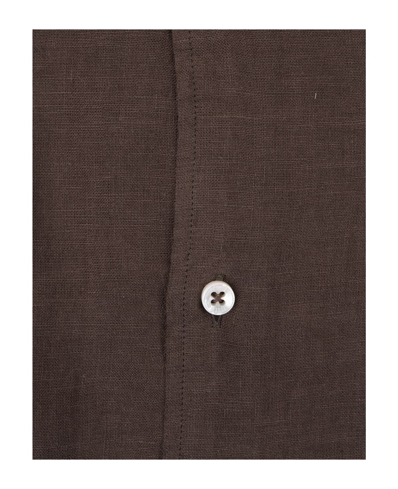 Fedeli Nick Shirt In Brown Linen - Brown