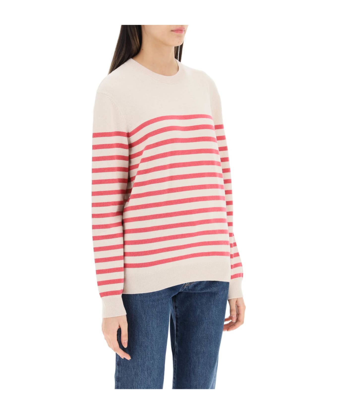 A.P.C. 'phoebe' Striped Cashmere And Cotton Sweater - OFF WHITE FUCSIA