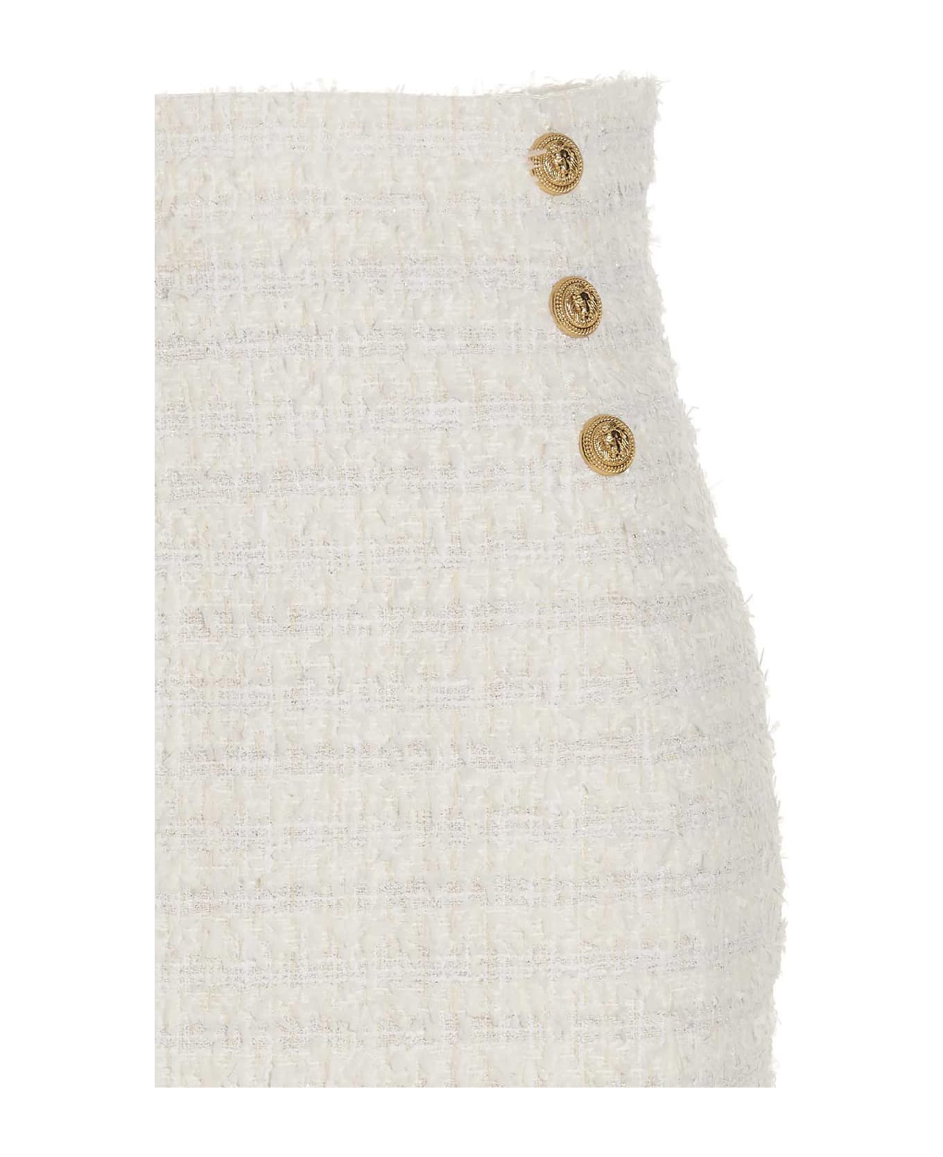 Balmain Logo Button Tweed Skirt - Fa Blanc