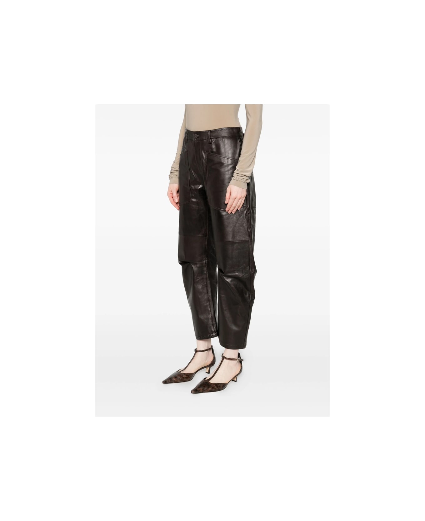 Nili Lotan Leather Pant - BROWN