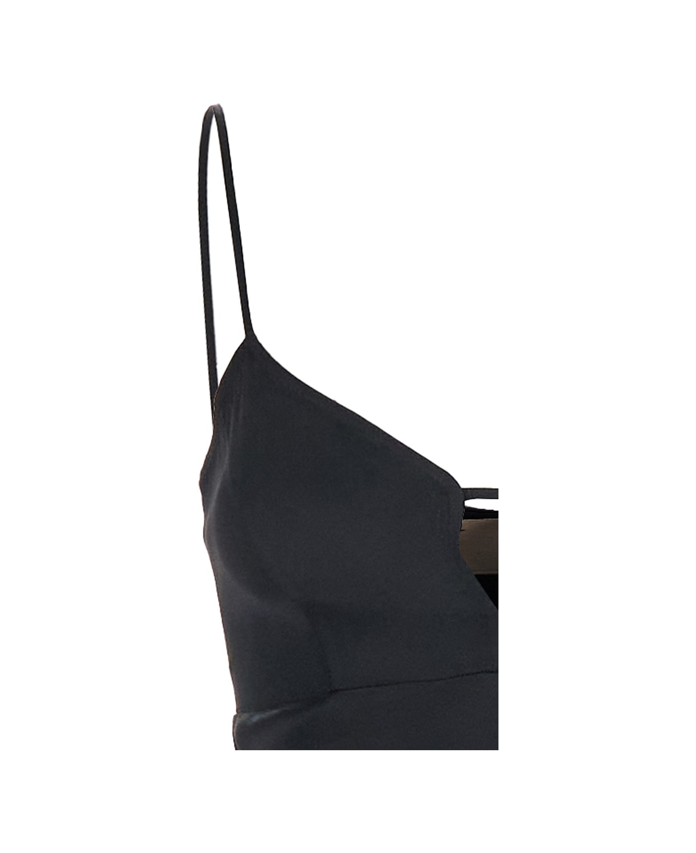 TwinSet Black Long Dress With Thin Shoulder Straps And Metallic Logo Plaque On The Back In Tech Fabric Woman TwinSet - BLACK