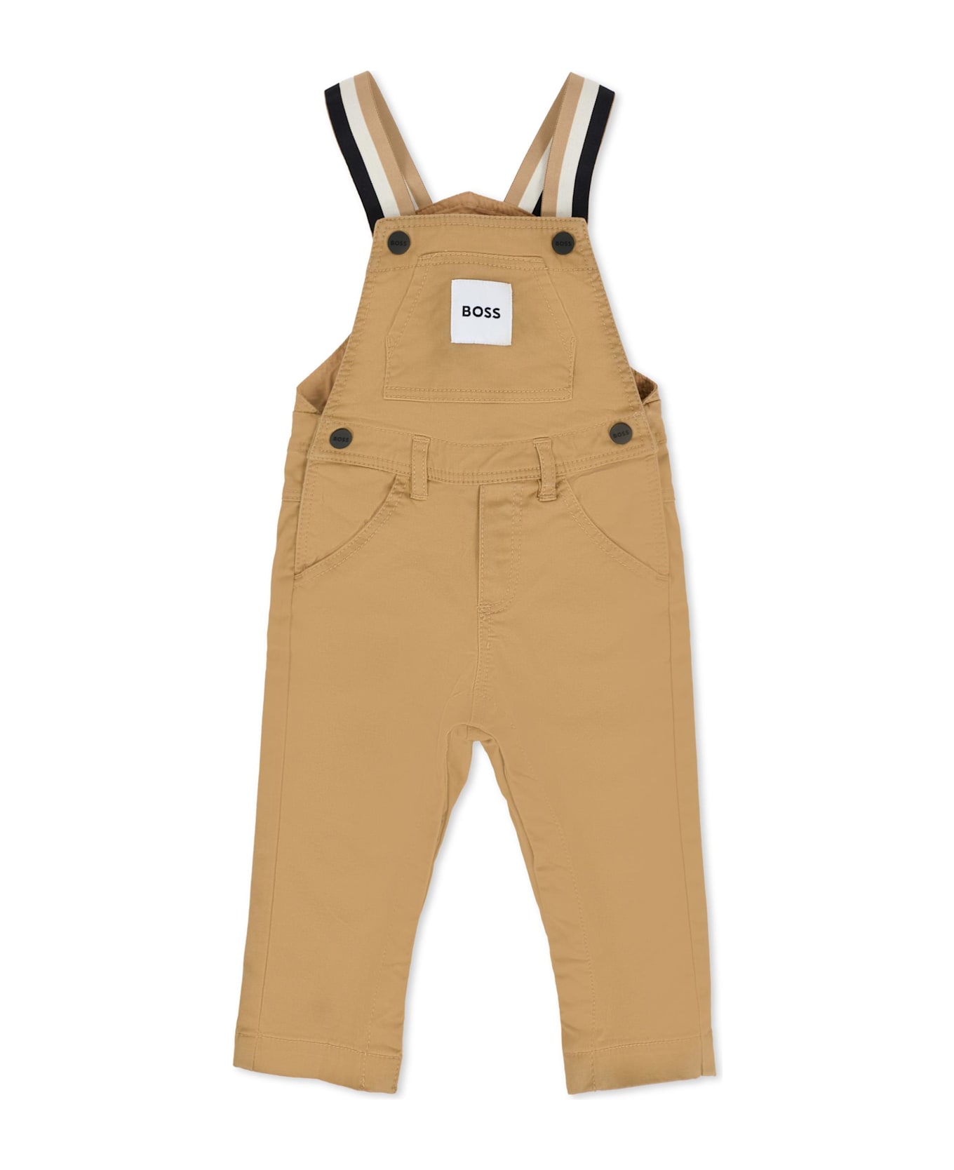 Hugo Boss Beige Dungarees For Baby Boy With Patch - Beige