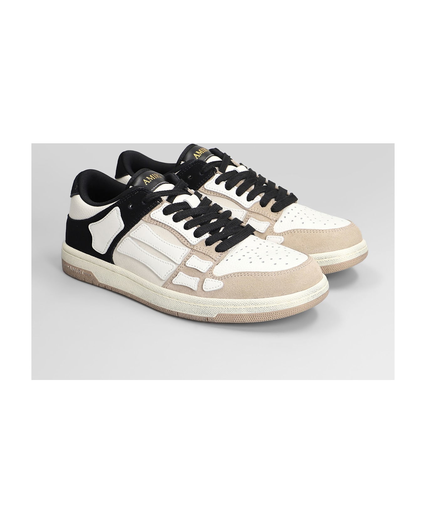 AMIRI Distressed Skel Top Sneakers In Black Leather - black