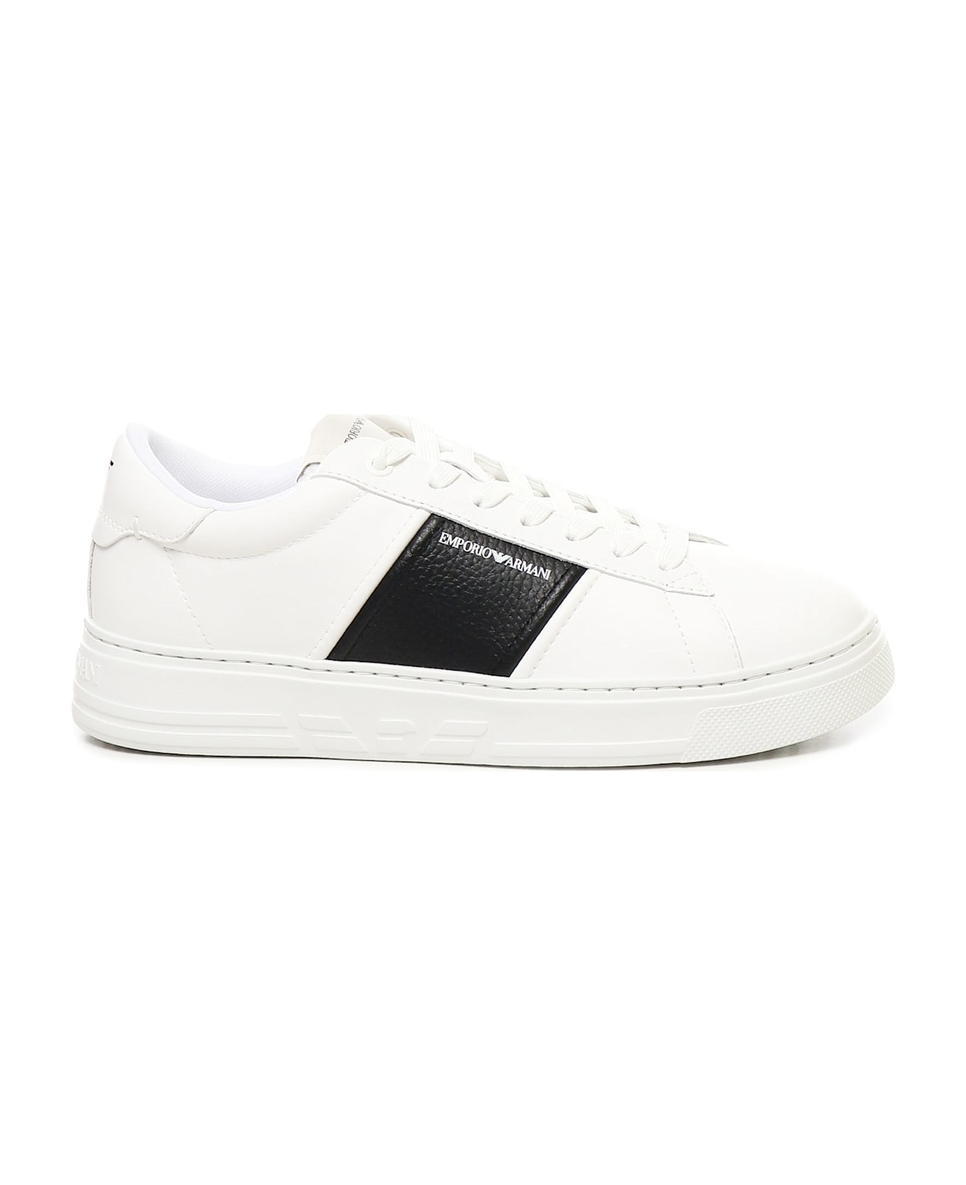 Emporio Armani Logo Sneakers - WHITE, calfskin