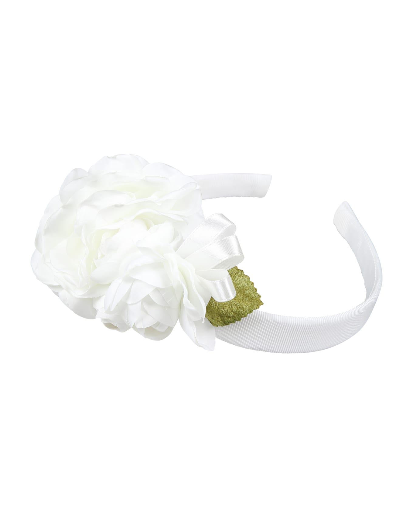 Monnalisa White Headband For Girl With Flowers - White アクセサリー＆ギフト