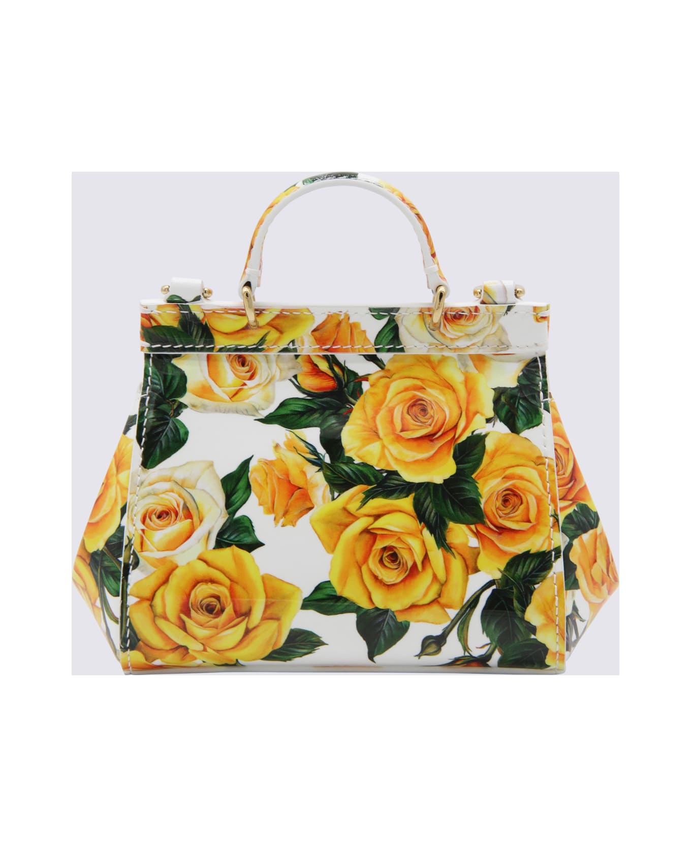 Dolce & Gabbana White And Yellow Leather Sicily Tote Bag - ROSE GIALLE F.DO BIANCO