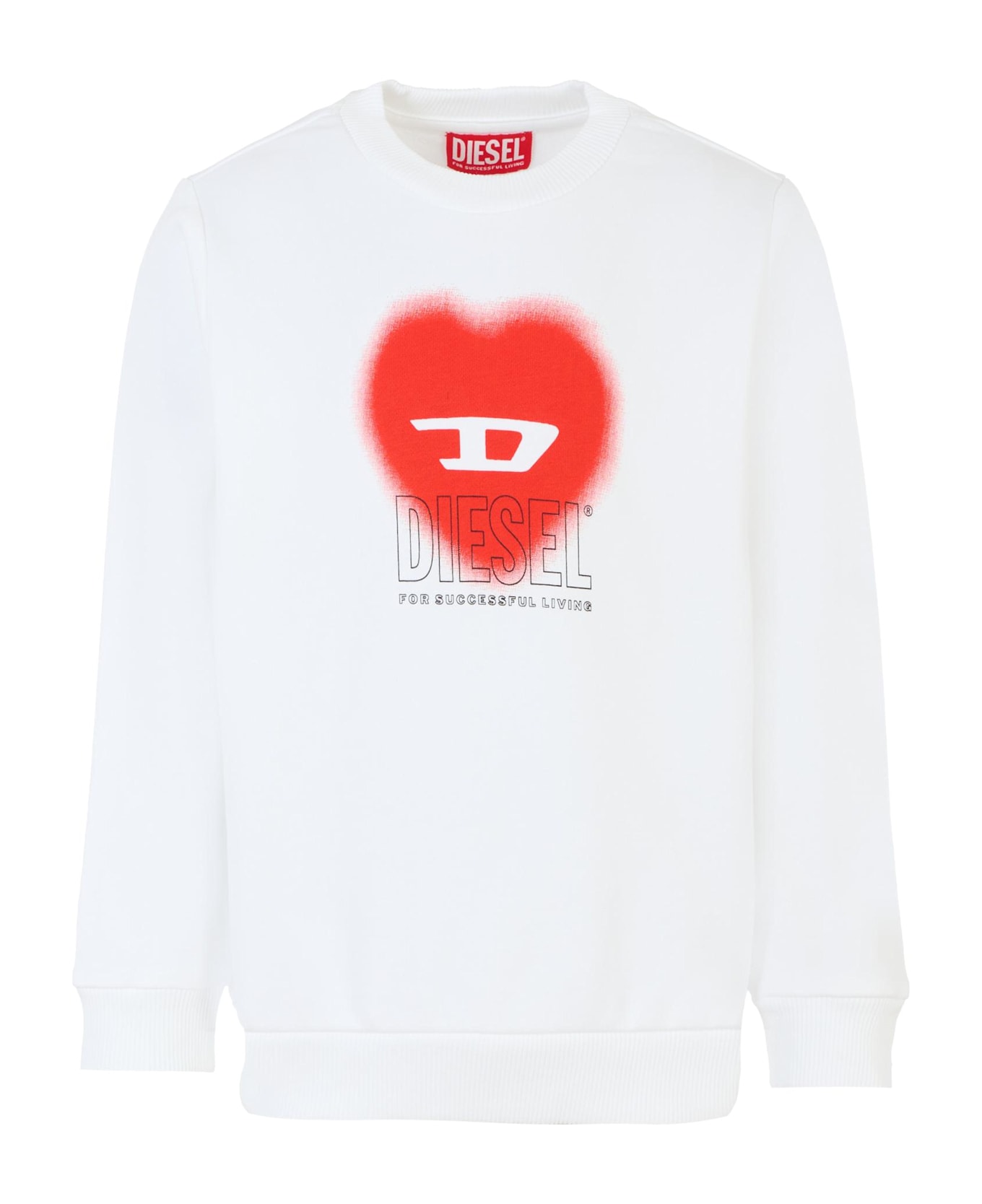 Diesel White Sweatshirt For Girl With Heart - White
