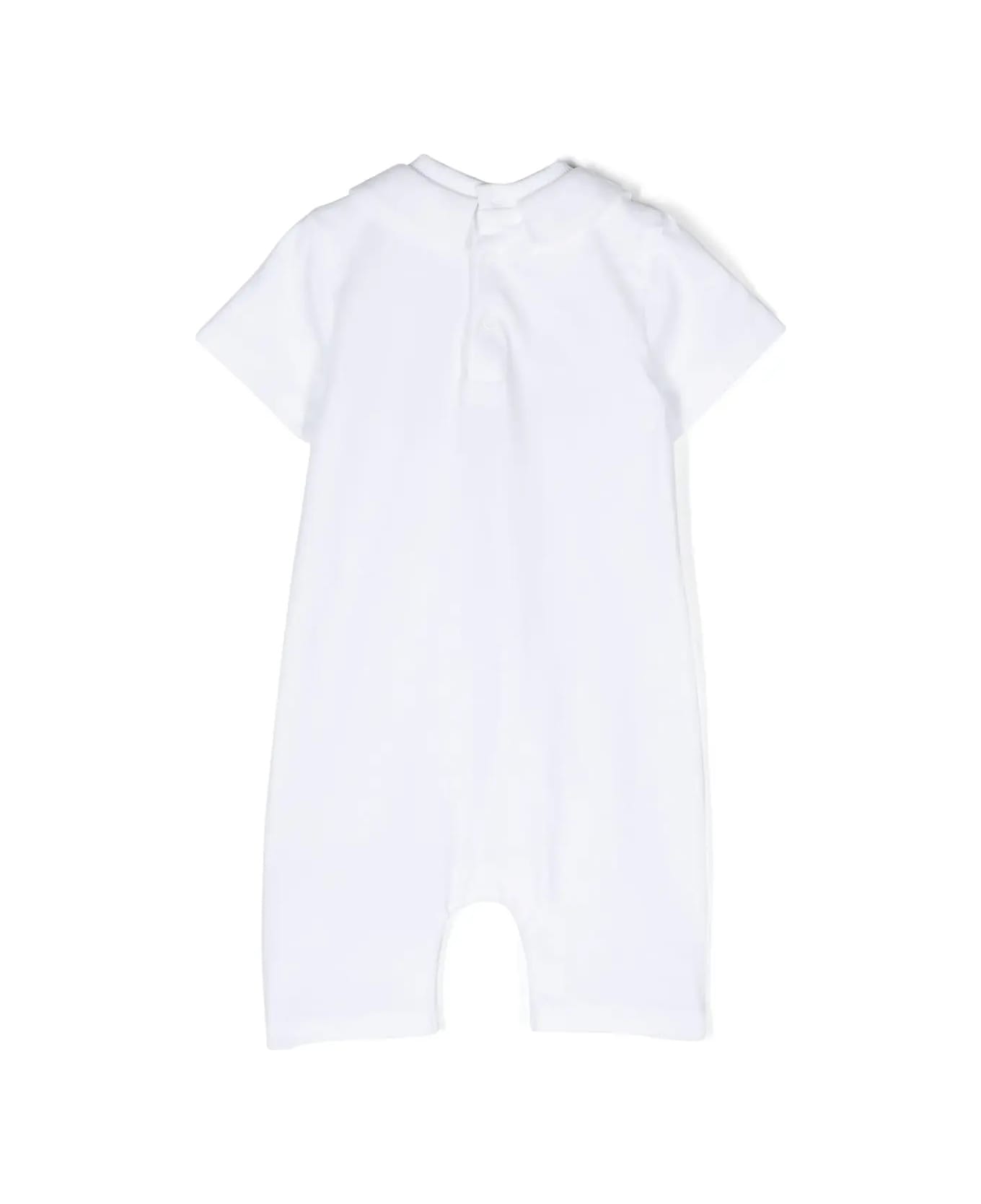 Moschino Short White Playsuit With Logo And Teddy Bear With Fish - White