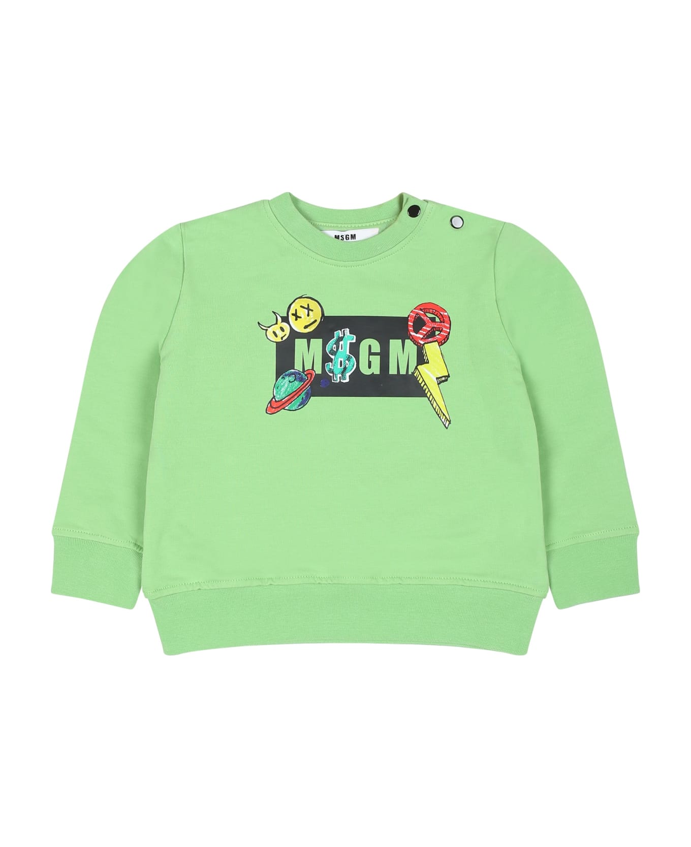 MSGM Green Sweatshirt For Baby Boy With Logo And Print - Green
