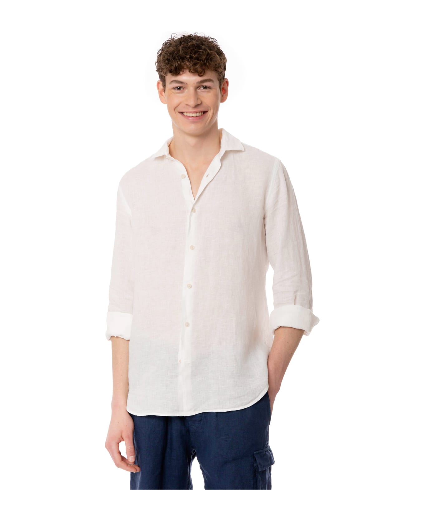 MC2 Saint Barth Man White Linen Pamplona Shirt - WHITE シャツ