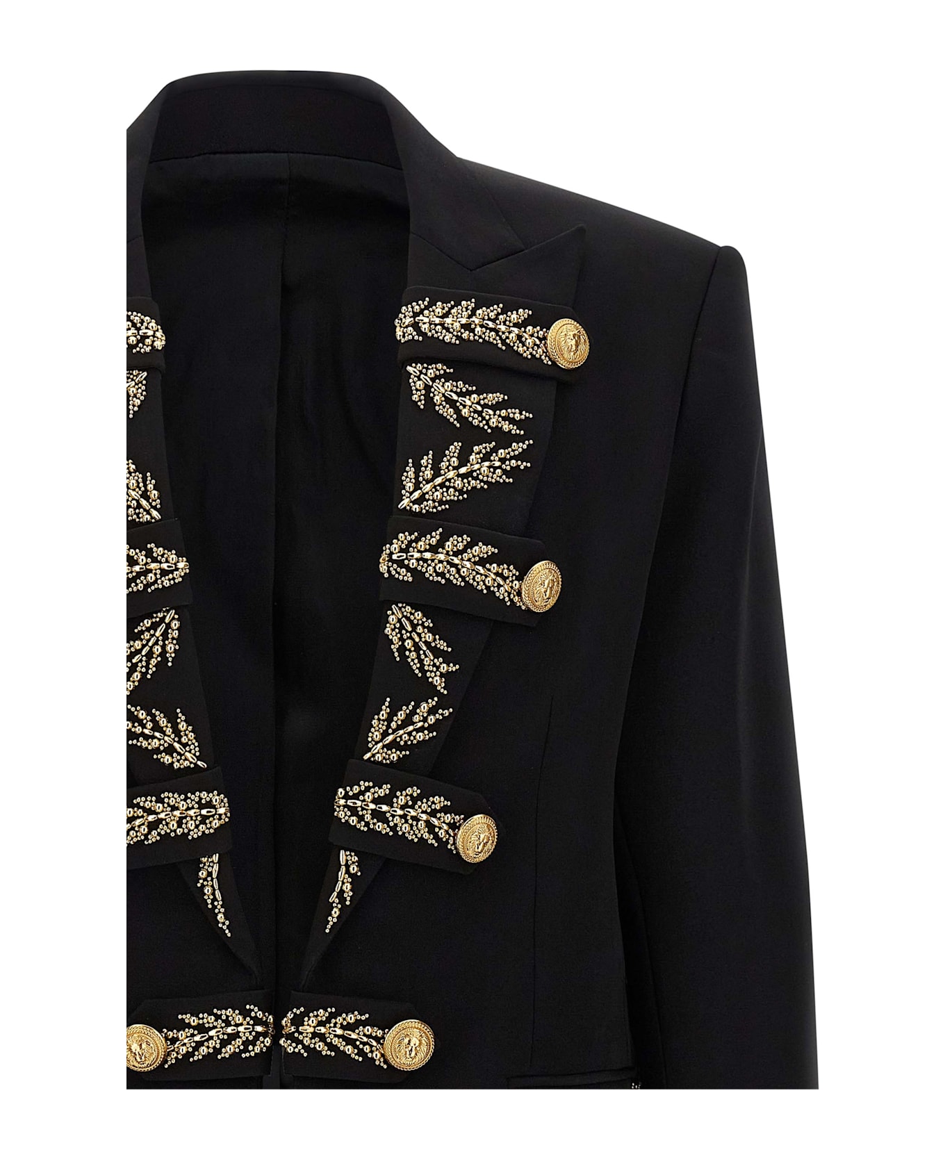 Balmain Leaf Embroidery Blazer - Black  