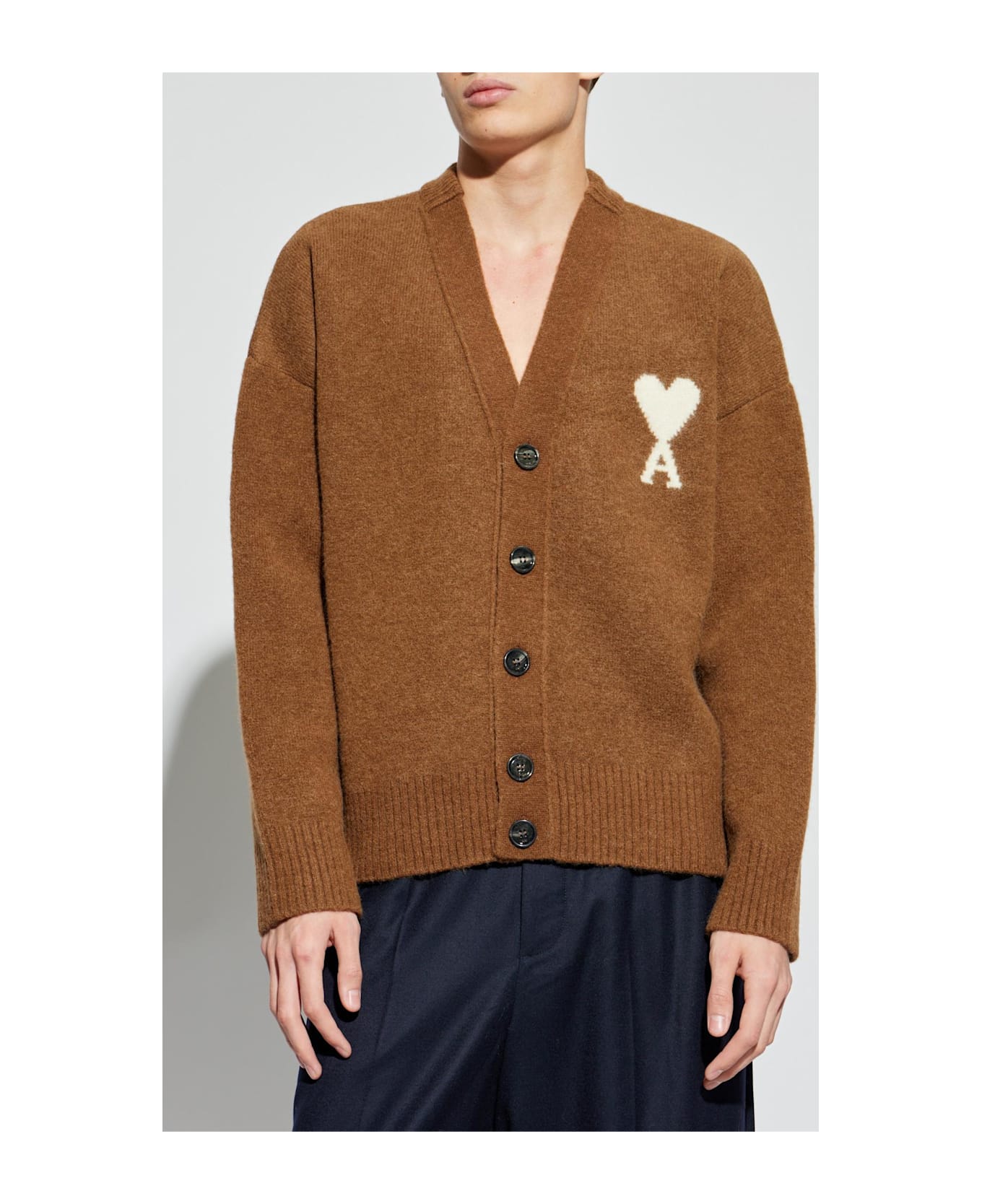 Ami Alexandre Mattiussi Cardigan With Logo - BROWN