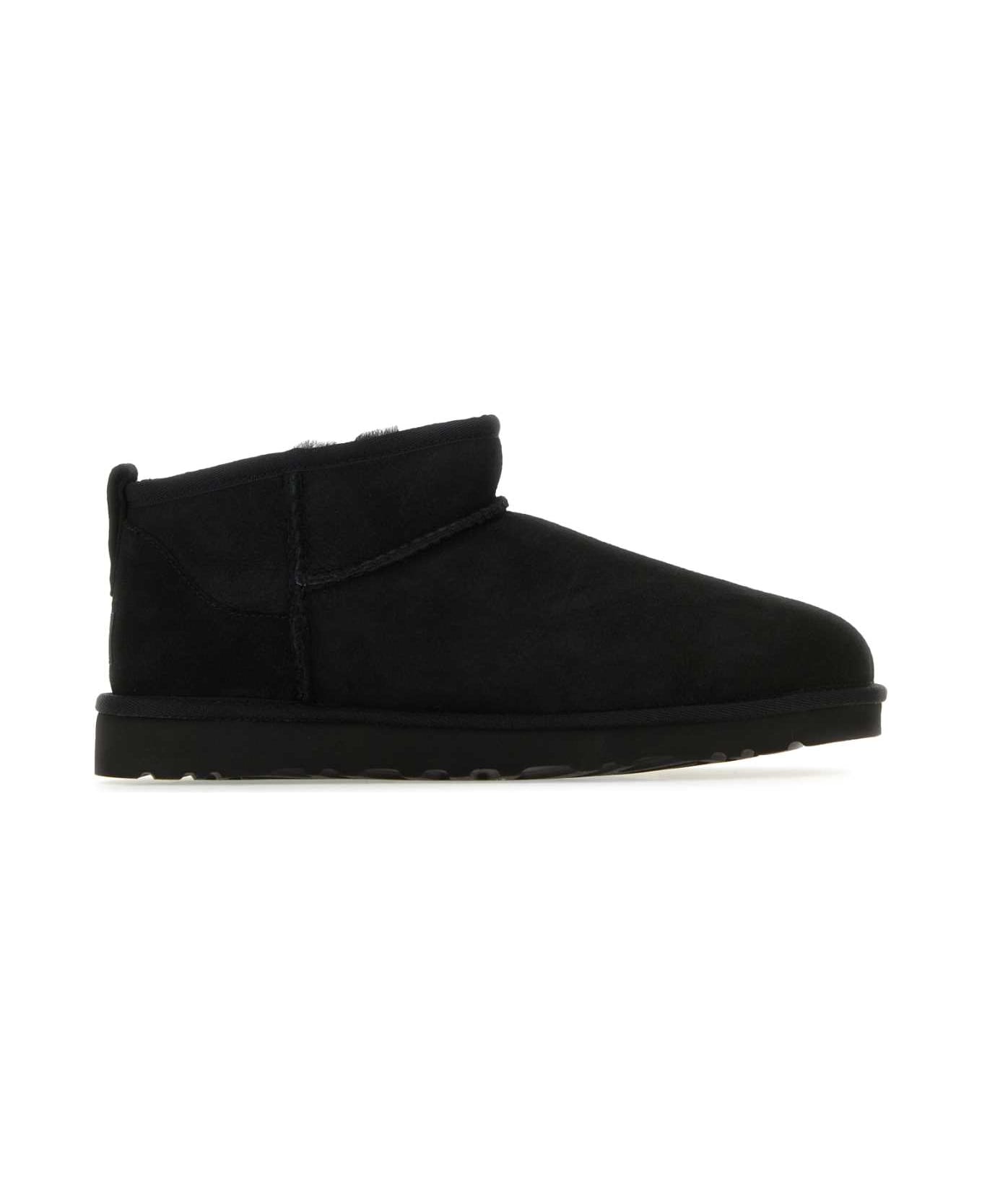 UGG Black Suede Classic Ultra Mini Ankle Boots - Black