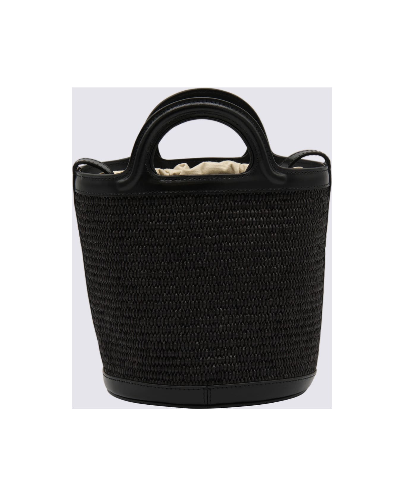Marni Black Raffia And Leather Tropicalia Mini Bucket Bag - Black