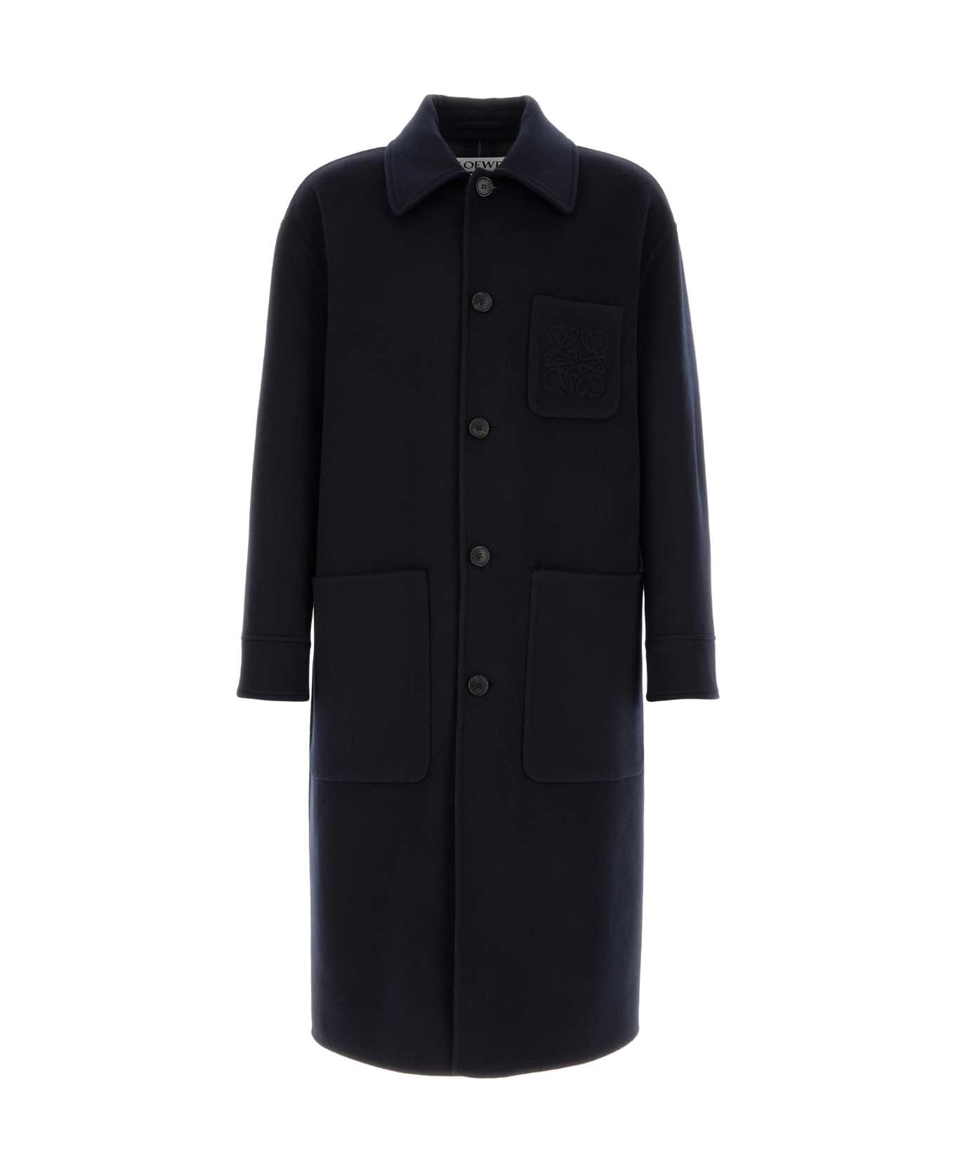 Loewe Navy Blue Wool Blend Coat - NAVYGREY