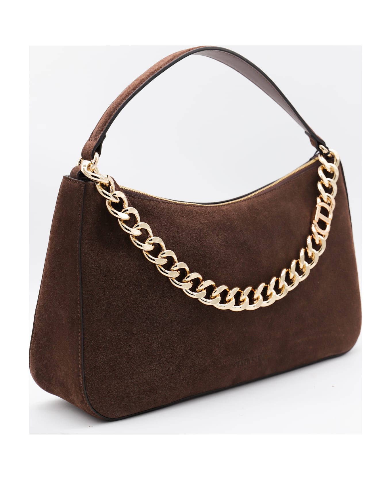 TwinSet Dark Brown Leather Liliane Shoulder Bag - COFFEE