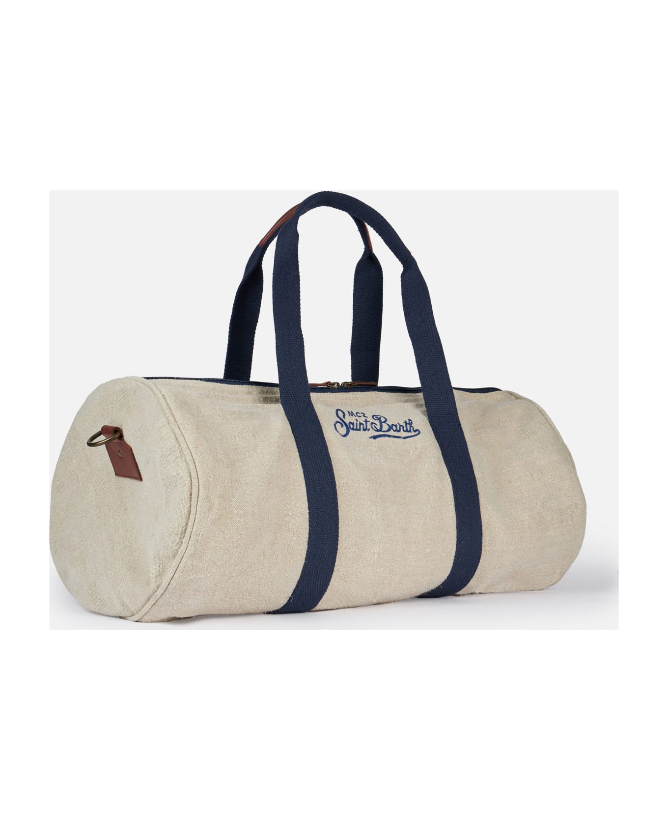 MC2 Saint Barth Natural Linen Travel Duffle Bag Jetleg - WHITE