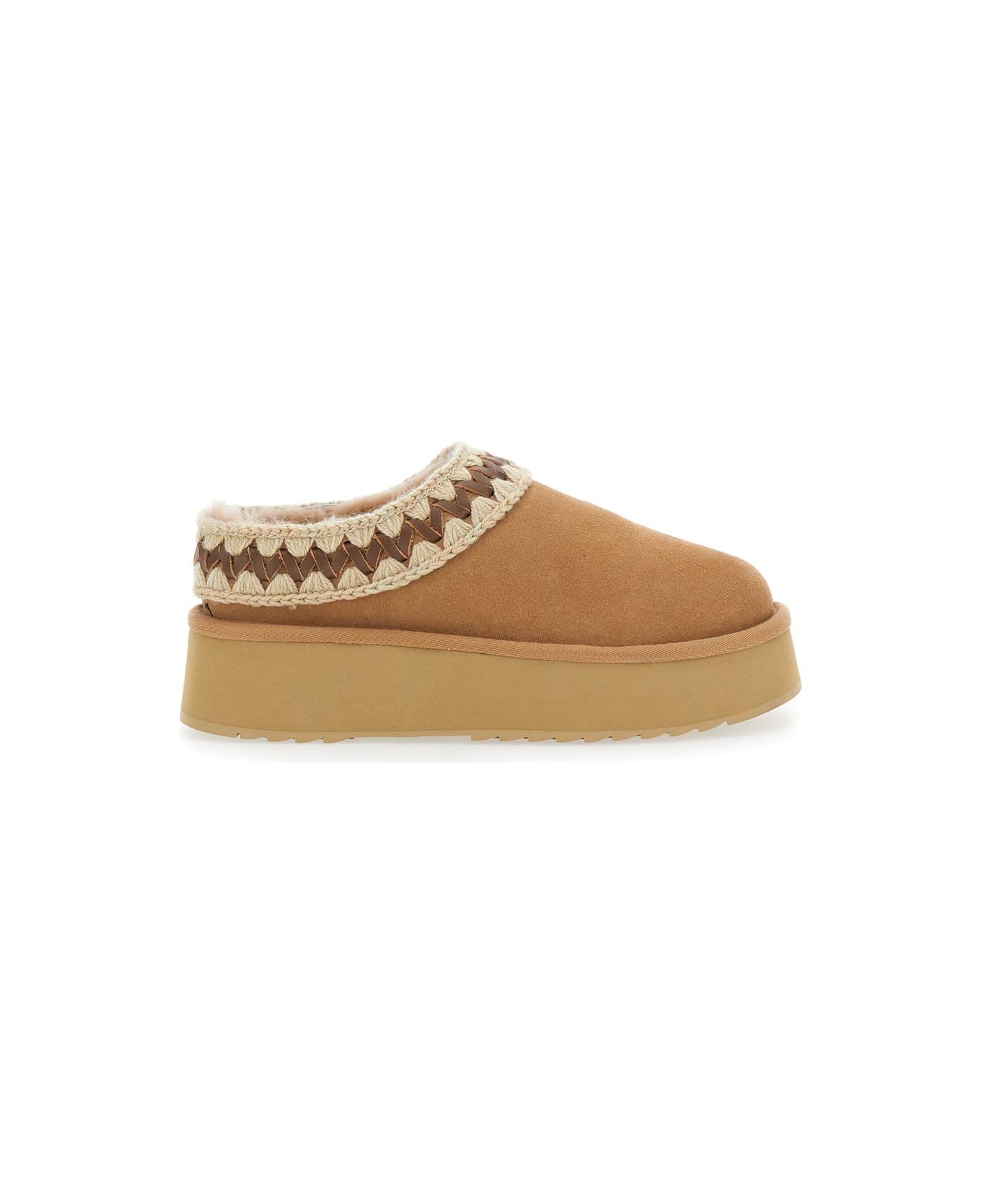 Mou Beige Mules With Braided Detail In Suede Woman - Beige