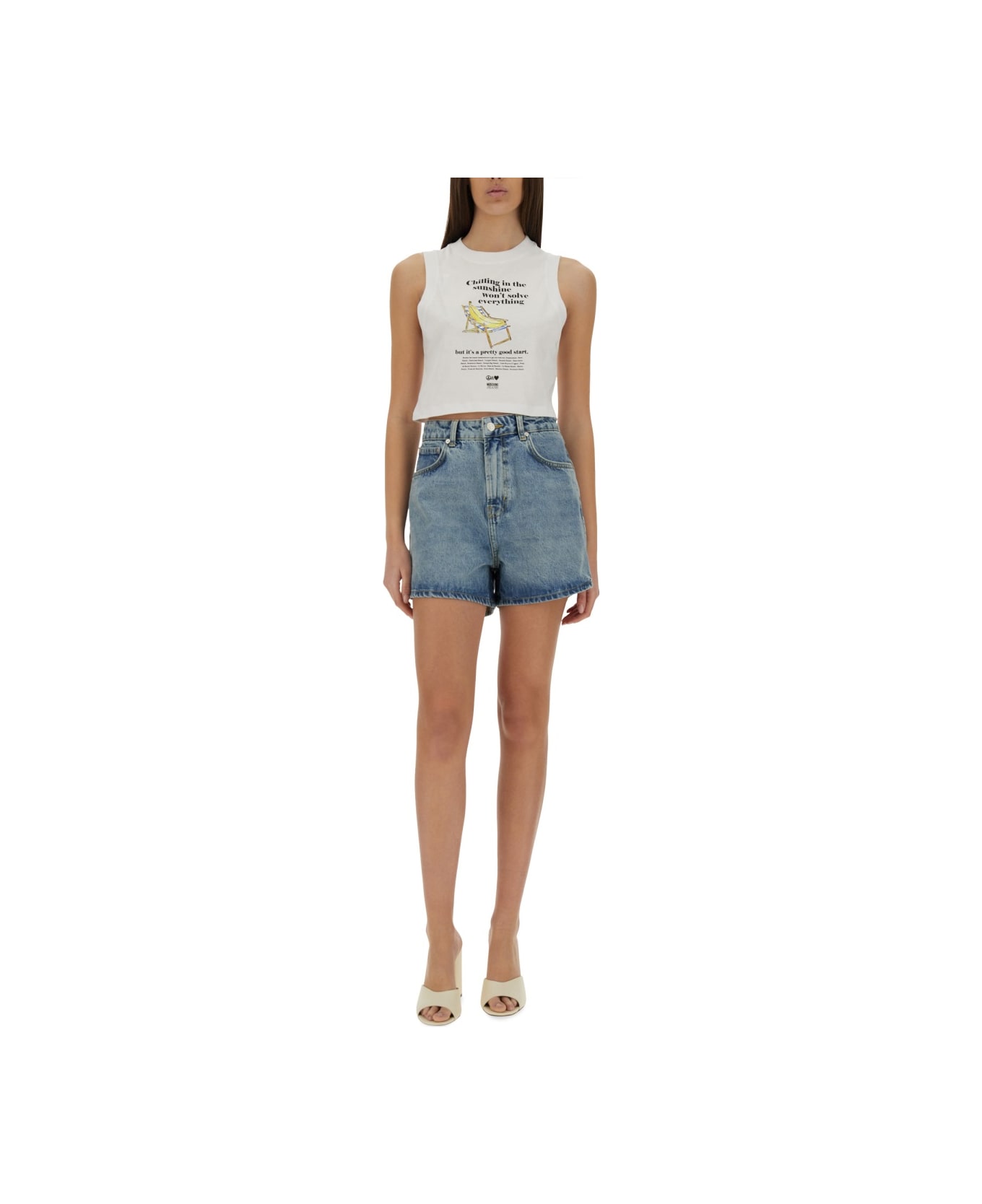 M05CH1N0 Jeans Cropped Top With Print - WHITE