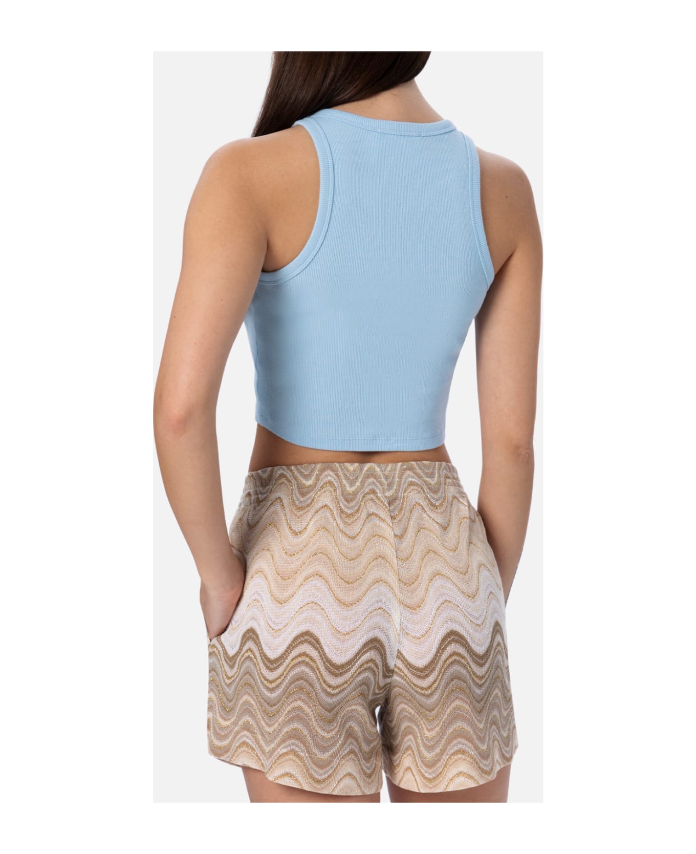 MC2 Saint Barth Woman Rib-knit Cotton Crop Tank With Saint Barth Beach Club Embroidery - SKY