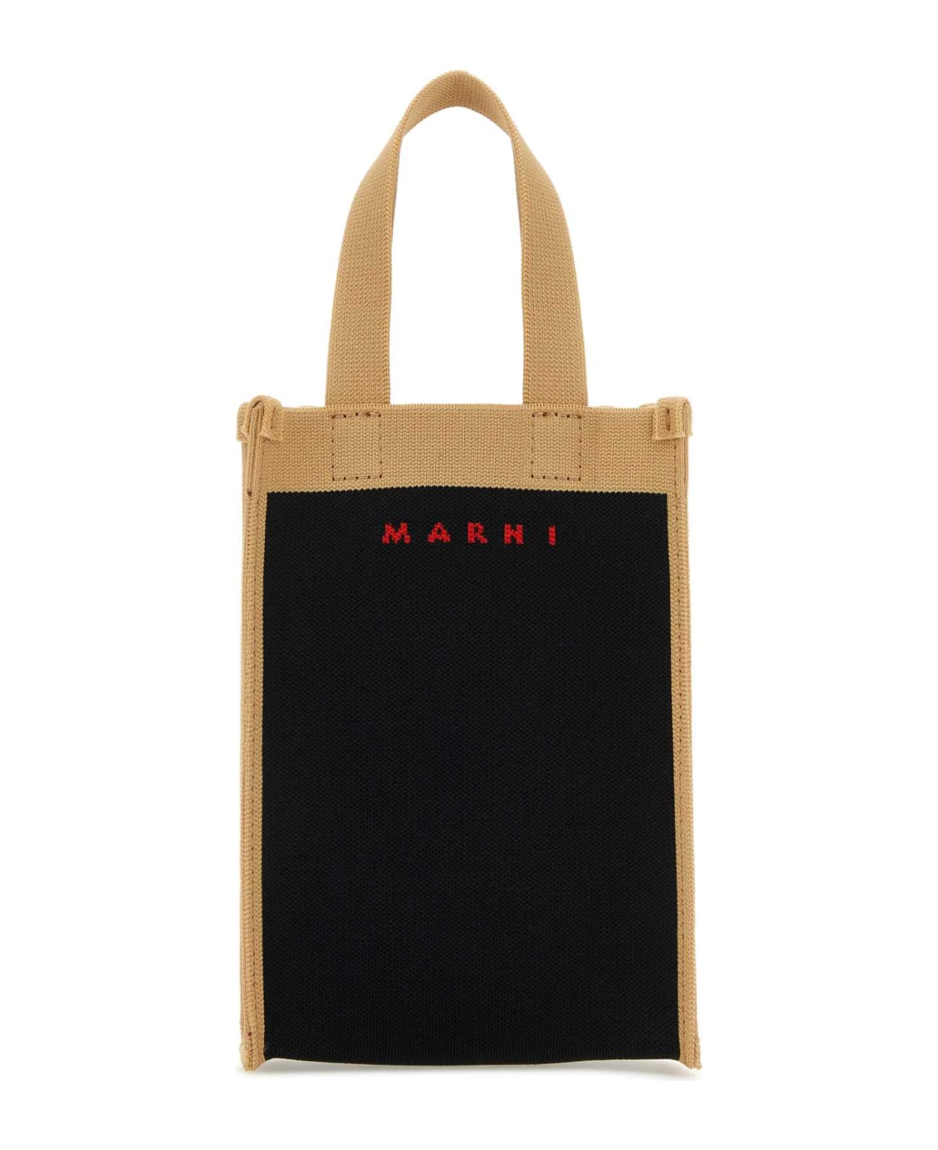 Marni Two-tone Jacquard Mini Crossbody Bag - BLACKSILKWHITERED