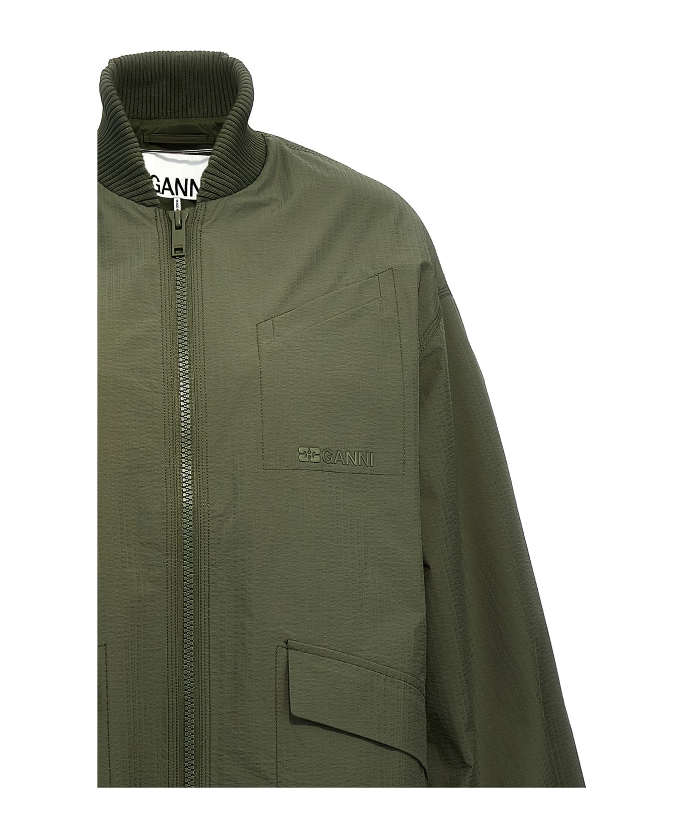 Ganni 'tech Seersucker Shell' Long Jacket - Green