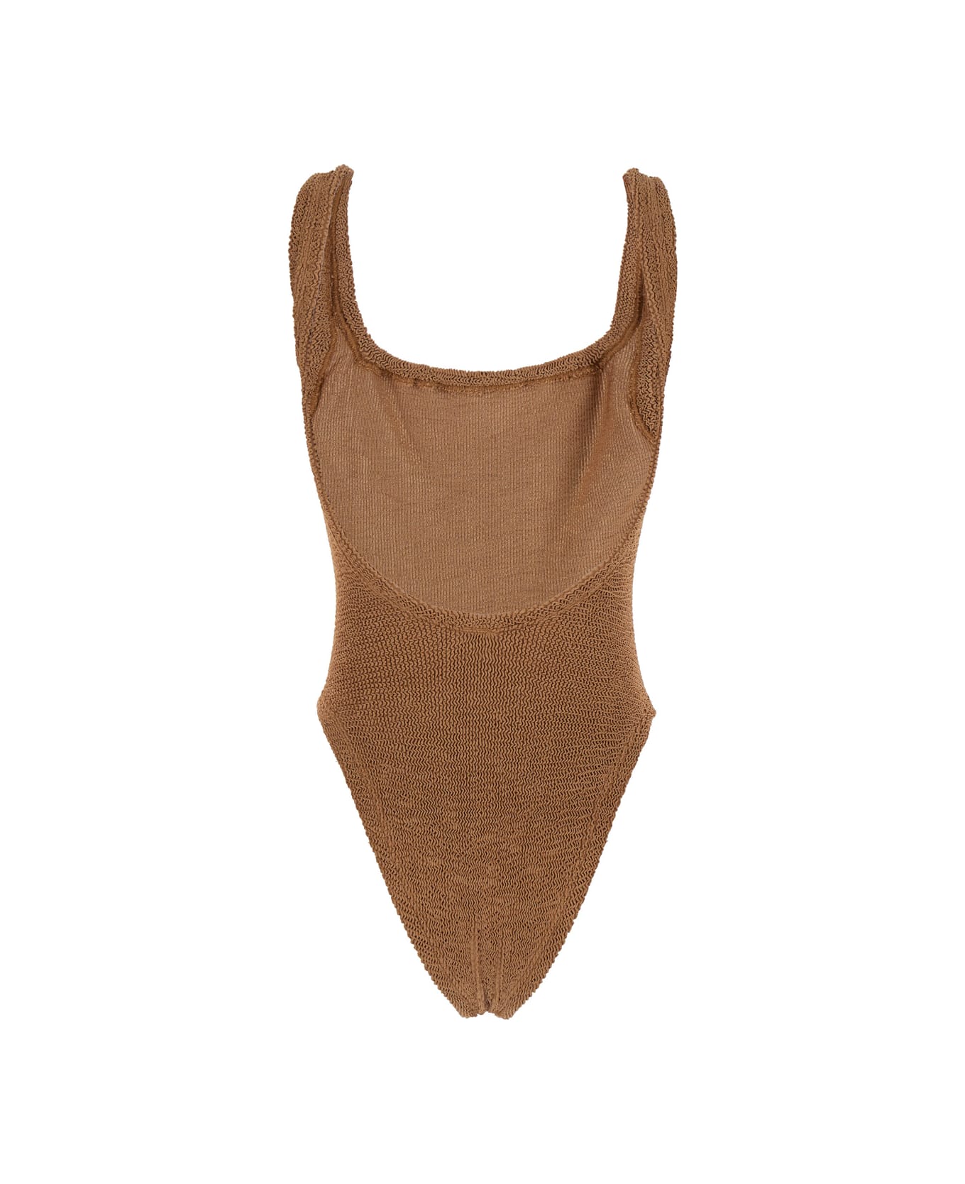 Hunza G Brown One-piece Swimsuit With Squared Neckline In Ribbed Stretch Polyamide Woman - Brown 水着