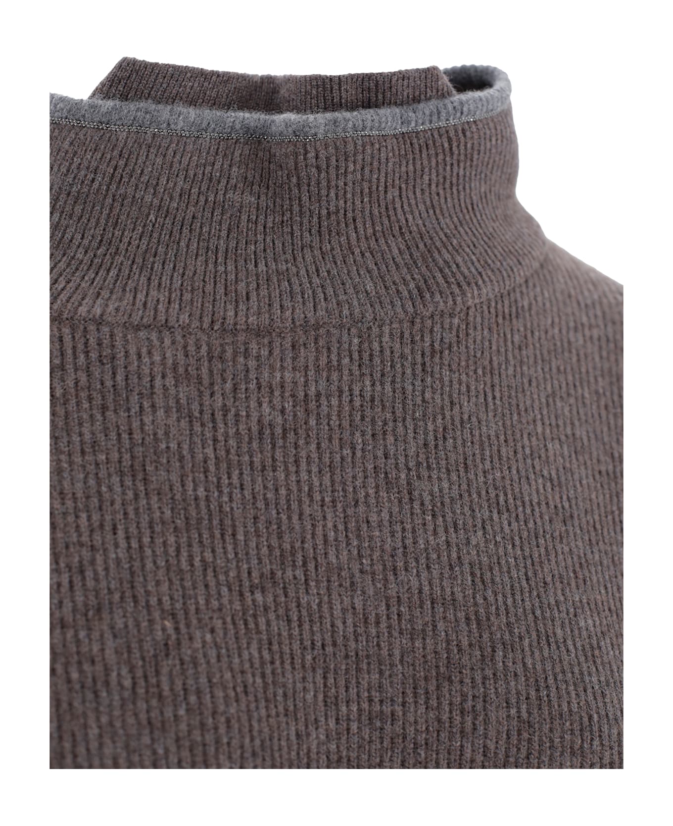 Brunello Cucinelli Sweater With A High Collar - Brown
