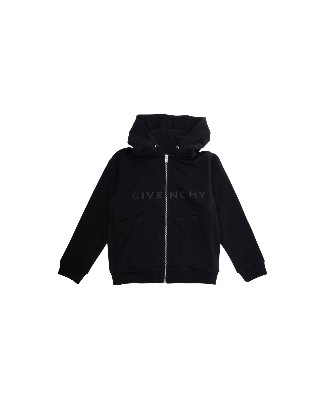 Givenchy Black Cardigan With Fixed Hood And Logo Lettering In Cotton Boy - Black