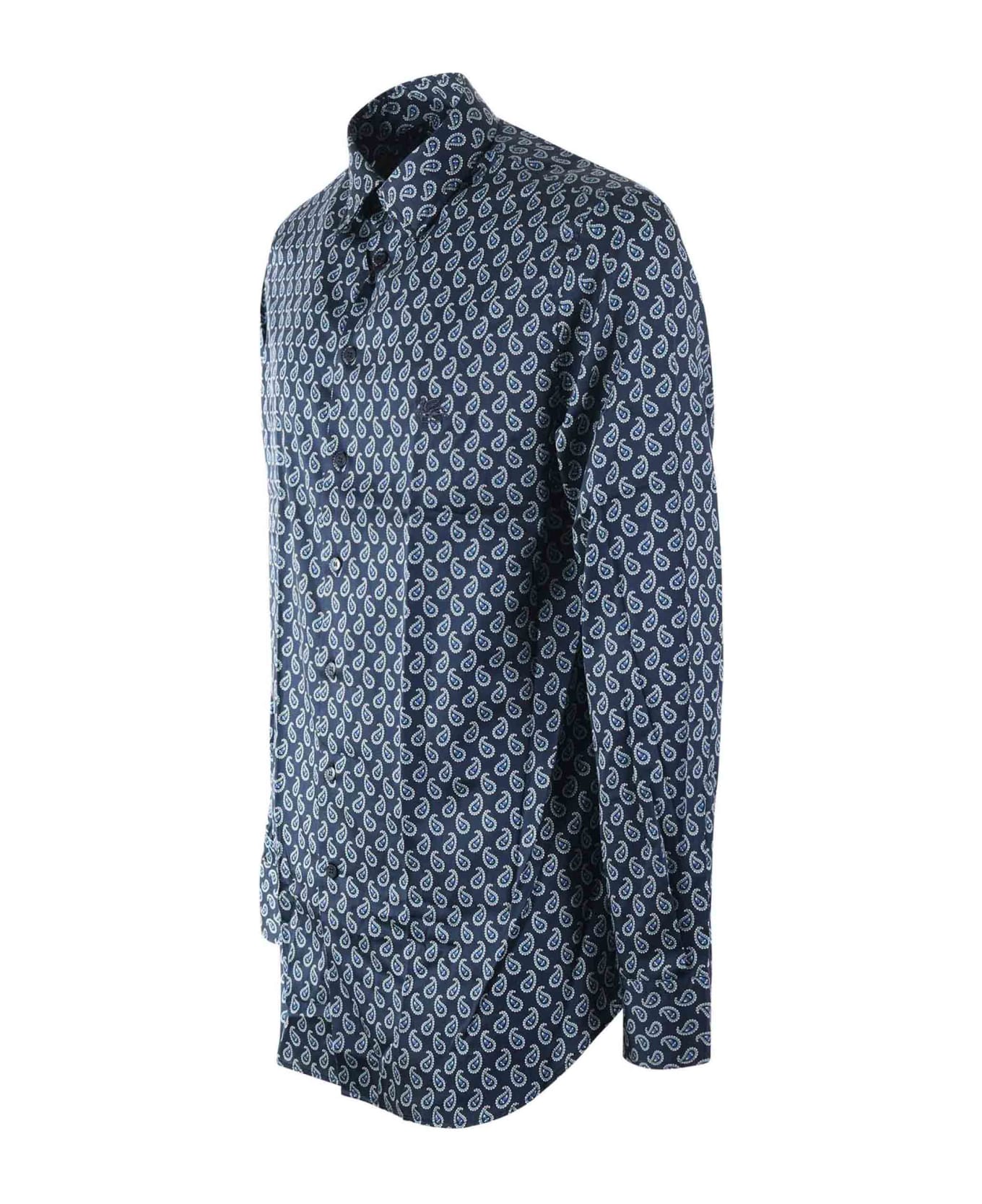 Etro Navy Blue Shirt With Micro Paisley Print - Blue