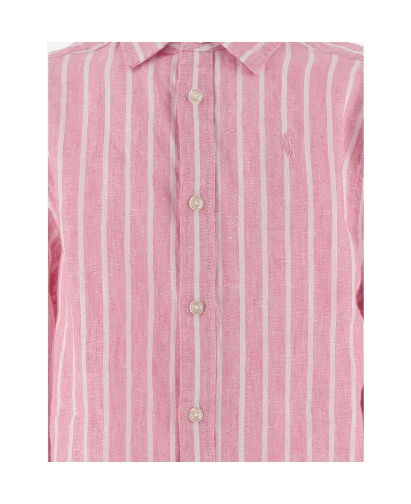 Polo Ralph Lauren Linen Striped Shirt With Logo - Pink