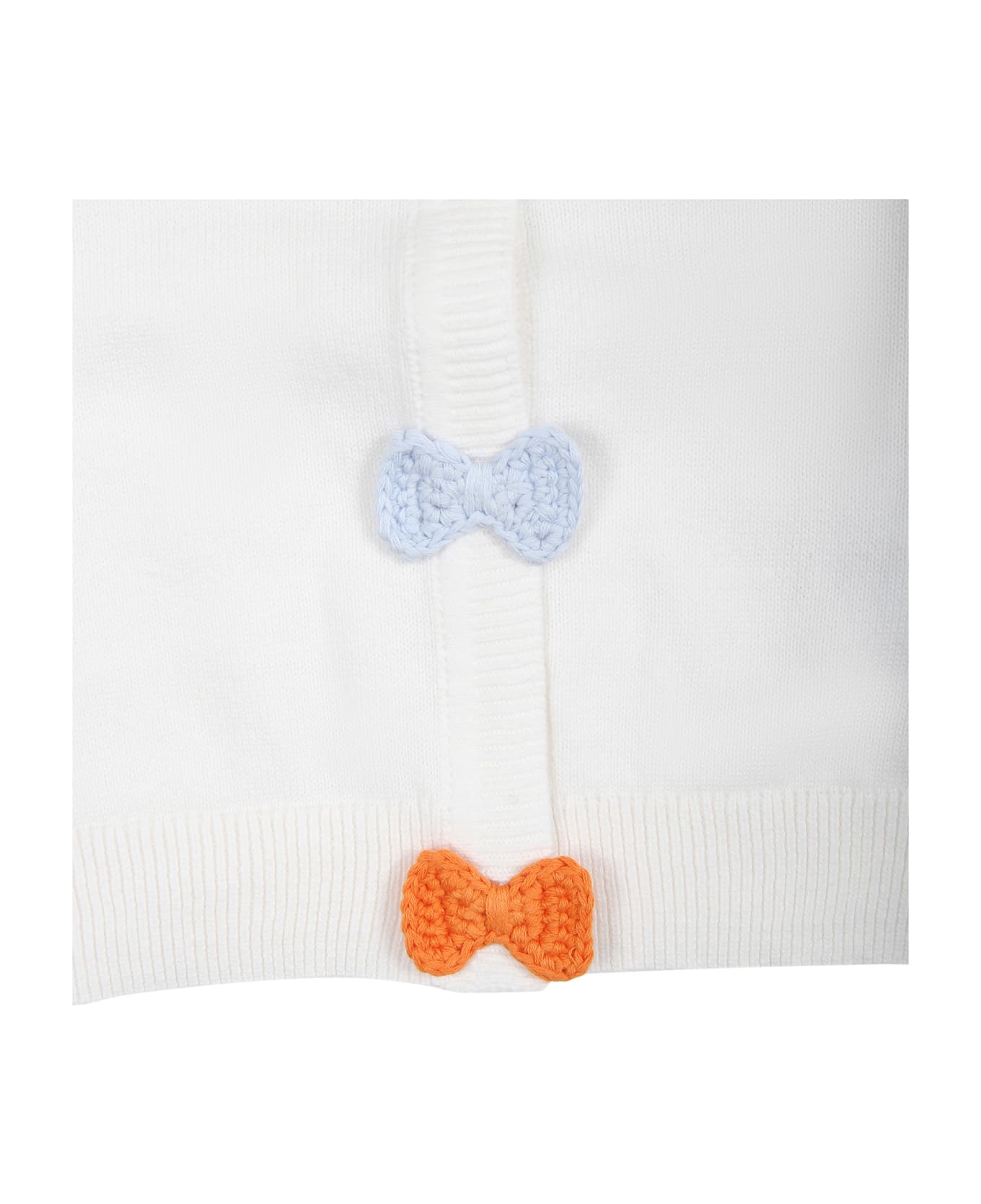 Stella McCartney Kids White Cardigan For Baby Girl With Multicolor Bows - White ニットウェア＆スウェットシャツ